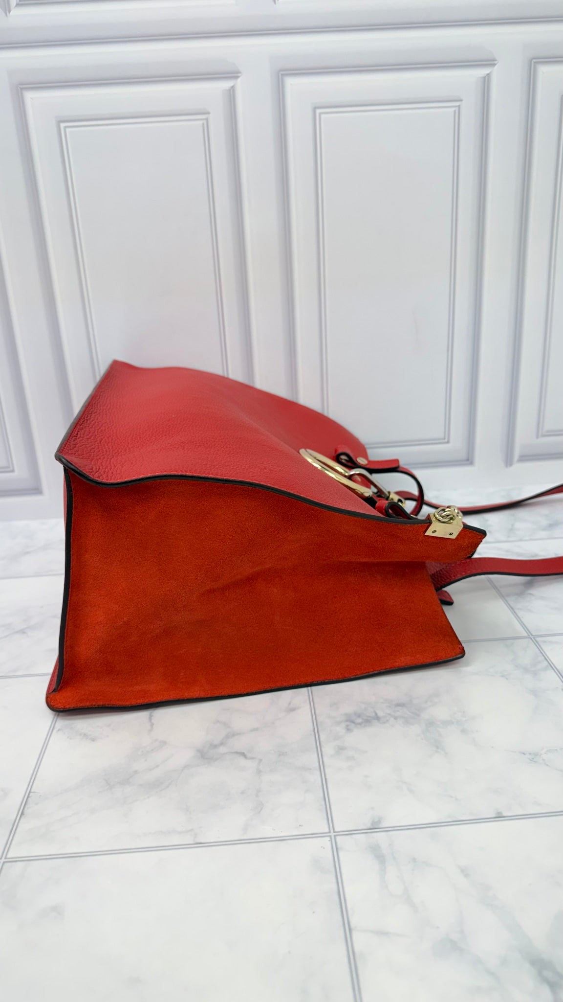 Chloe Red Grained Leather Faye Tote Bag