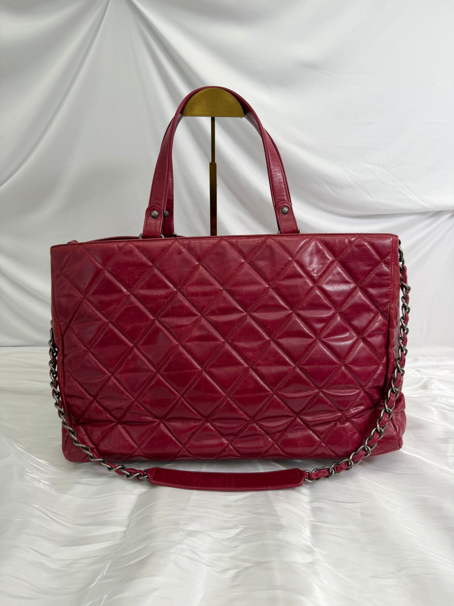 Chanel Red Quilted Glazed Calfskin Boy Bag Tote