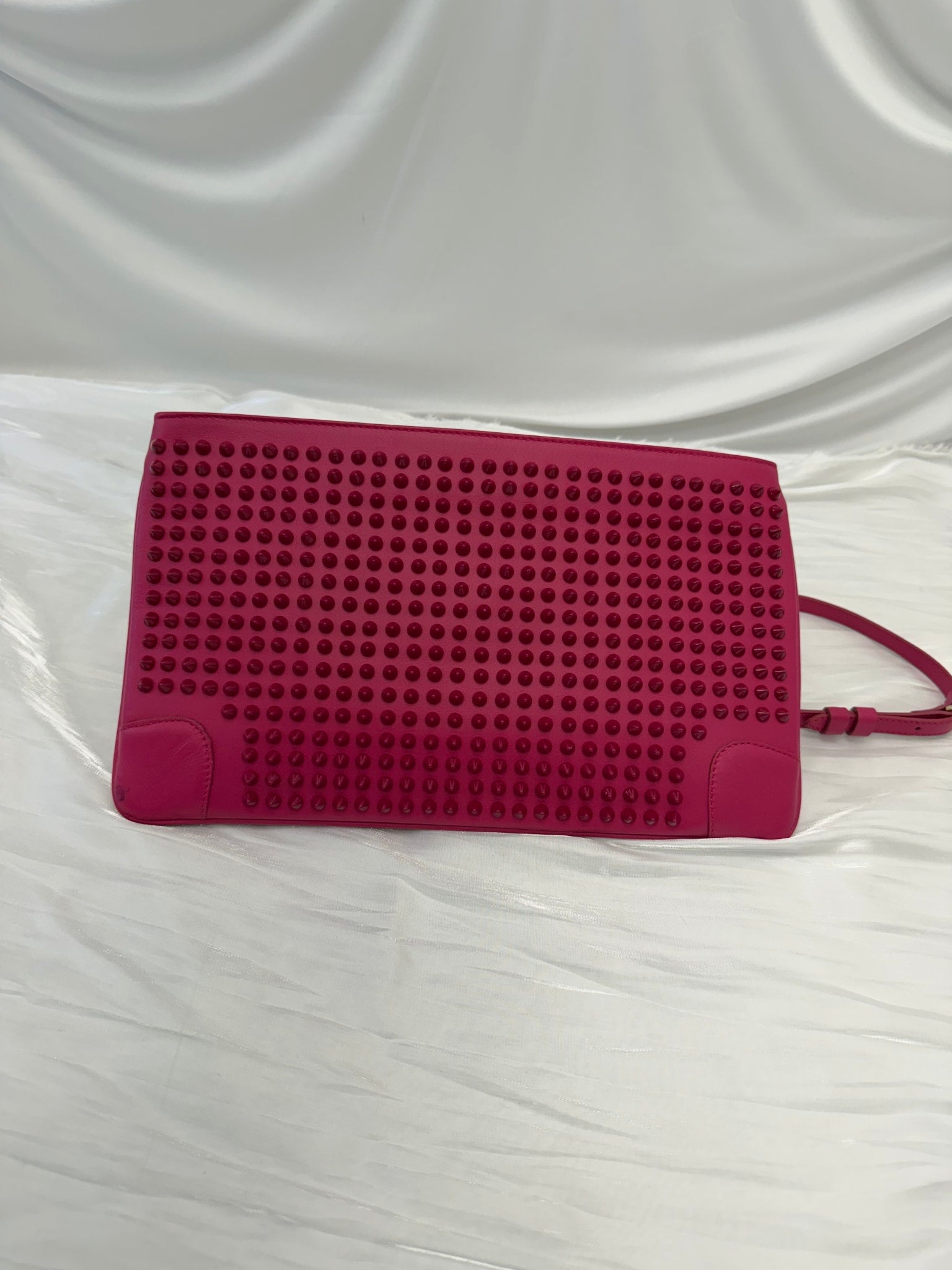 Christian Louboutin  Pink Leather Spiked Loubiposh Clutch on a Chain