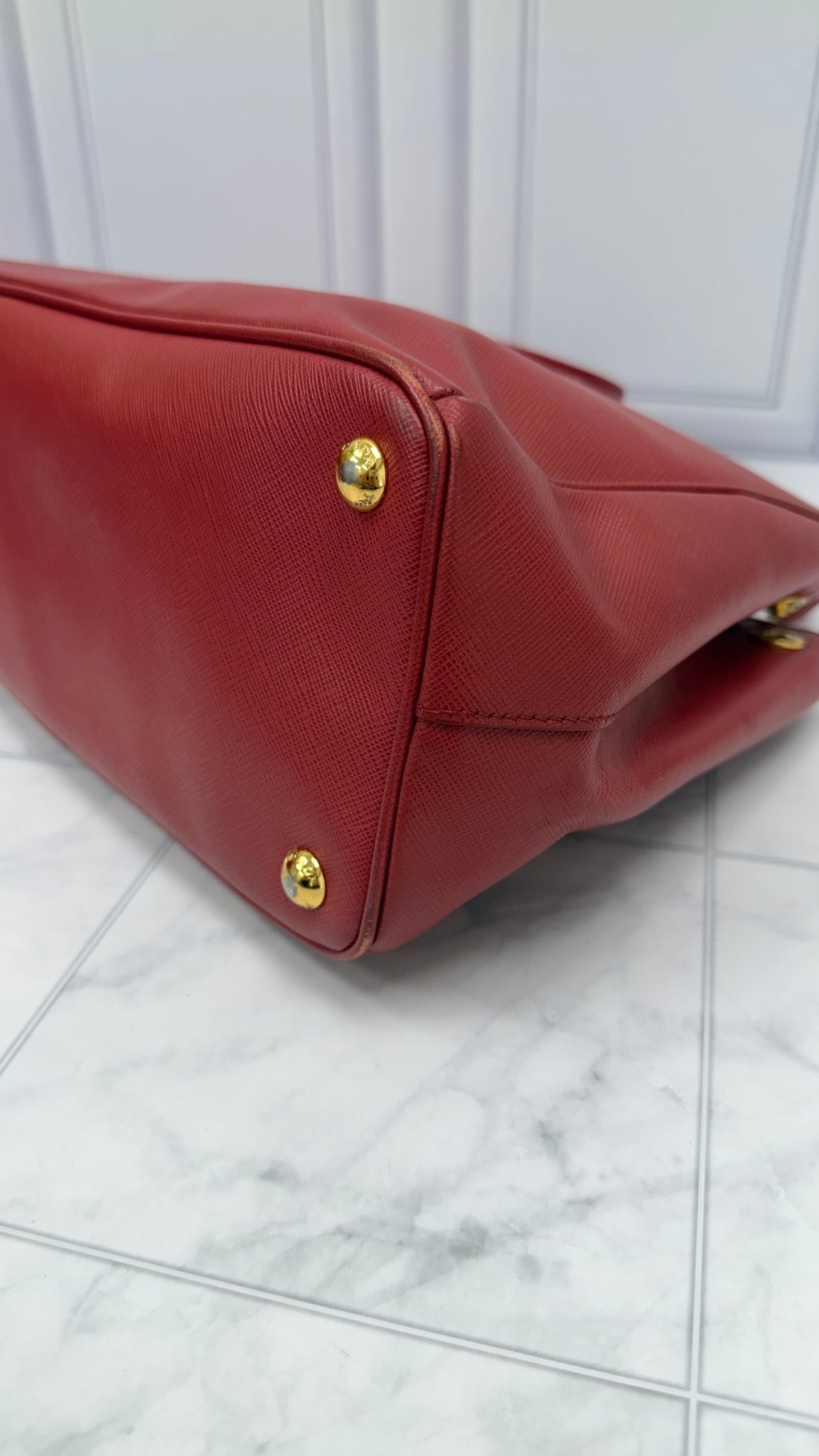 Prada Red Saffiano Leather Small Double Zip Galleria 2way Tote