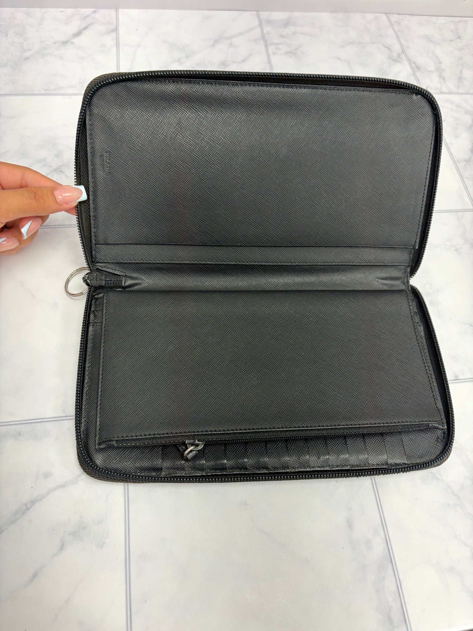 Prada Black Saffiano Leather Travel Wallet 