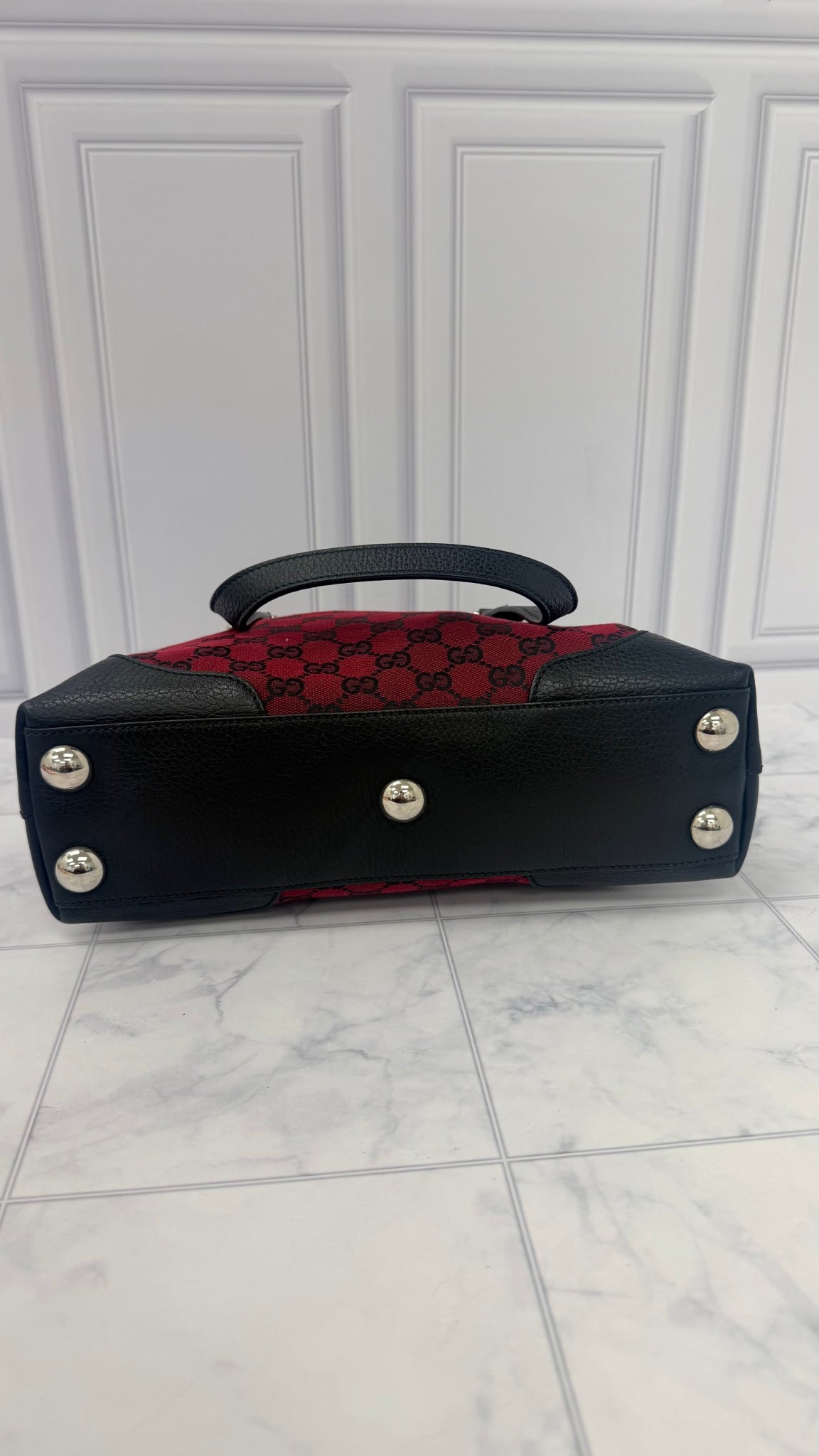 Gucci Red And Black GG Canvas Full Moon Handbag 