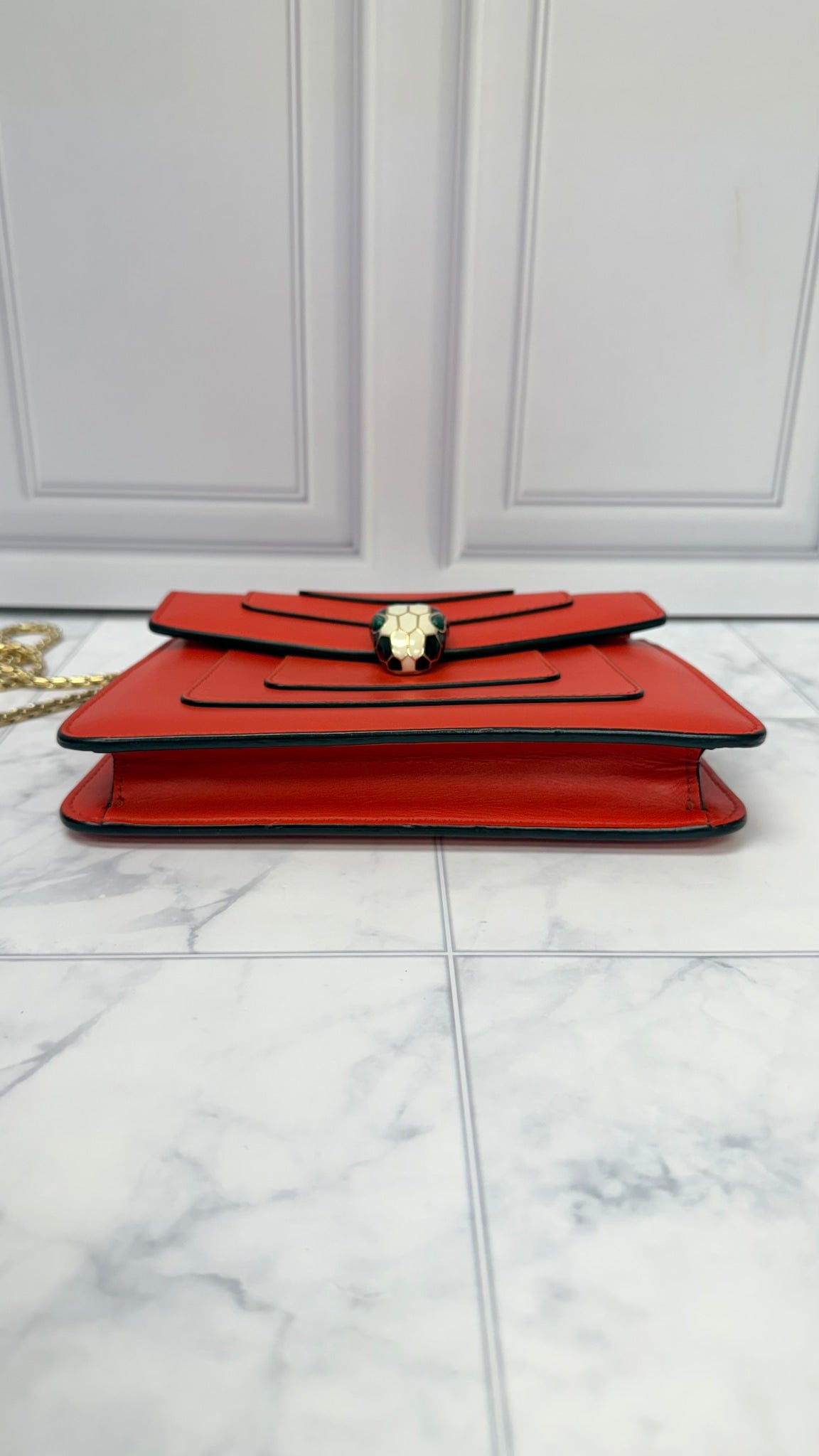 Bvlgari Orange Leather Serpenti Forever Small Shoulder Bag 