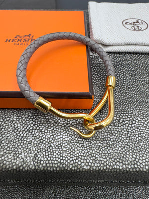 Hermes Grey Leather Jumbo Hook Bracelet