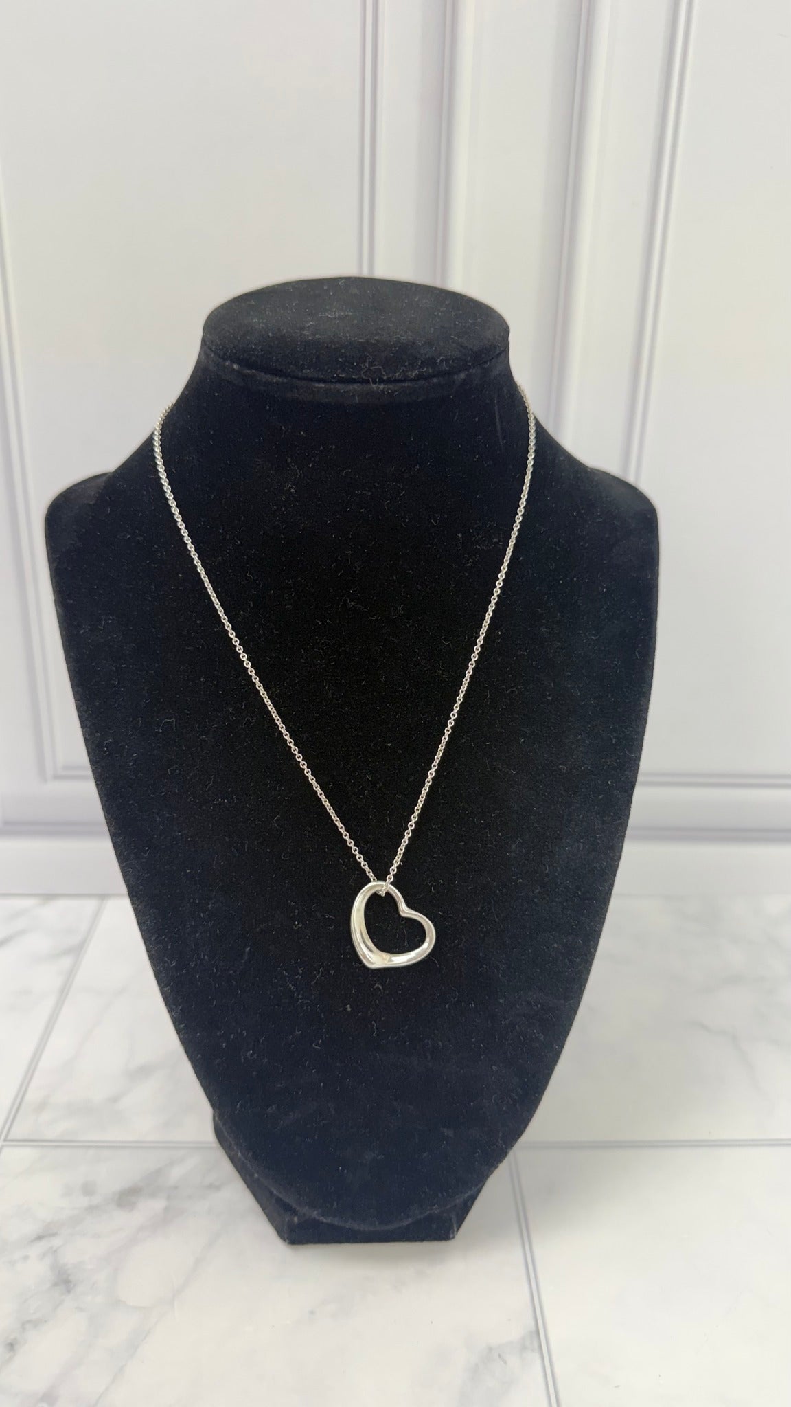 Tiffany & Co Silver Open Heart Pendant Necklace 