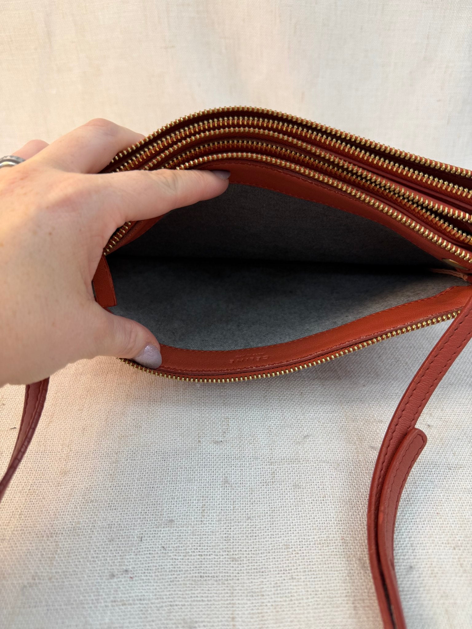 Celine Rust Leather Trio Crossbody Bag