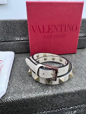 LIKE NEW - Valentino Ivory Leather Rockstud Double Wrap Bracelet