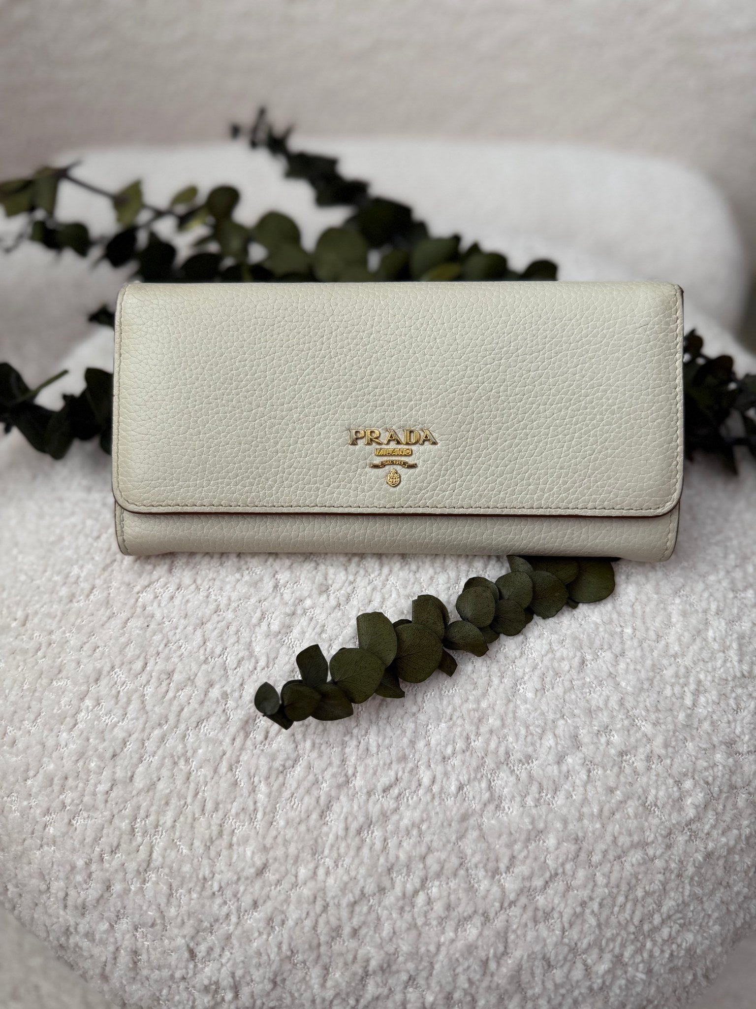 Prada Cream Leather Long Wallet