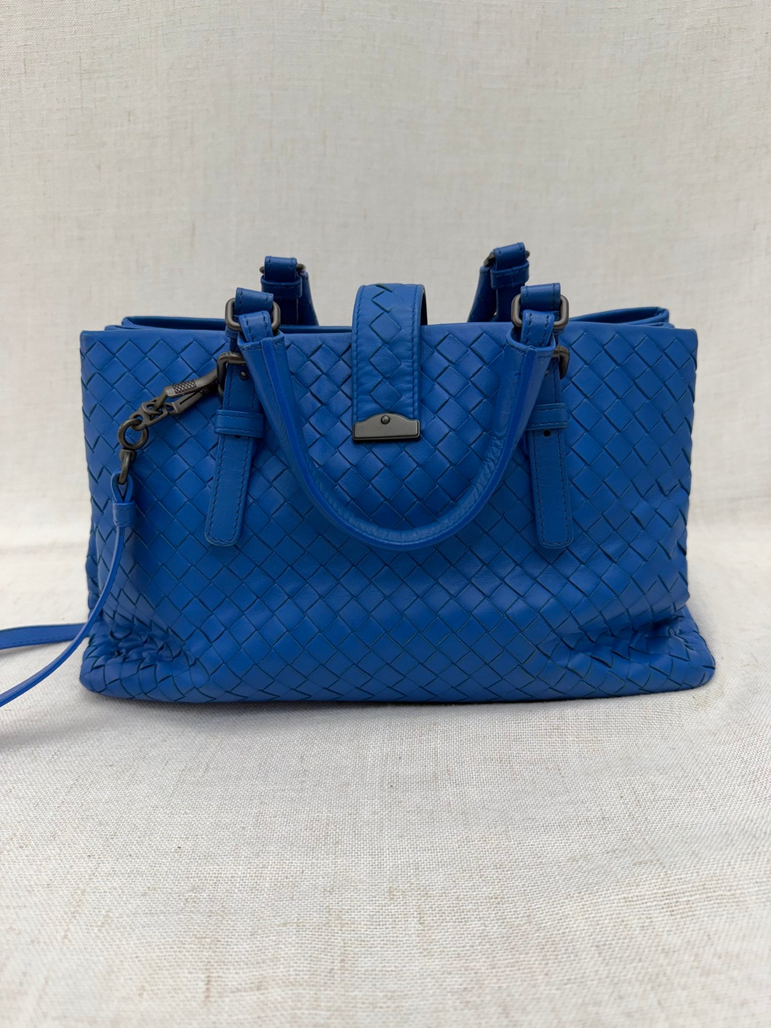 Bottega Veneta Blue Intrecciato Small Nappa Roma Satchel 2Way Bag
