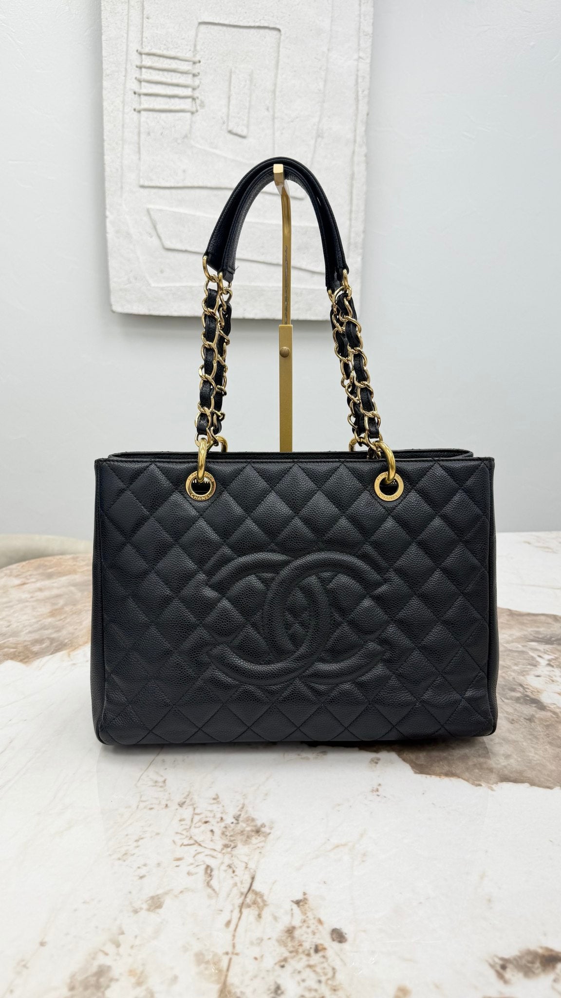 Chanel Black Quilted Caviar Leather Grand Shopping Tote (GST)