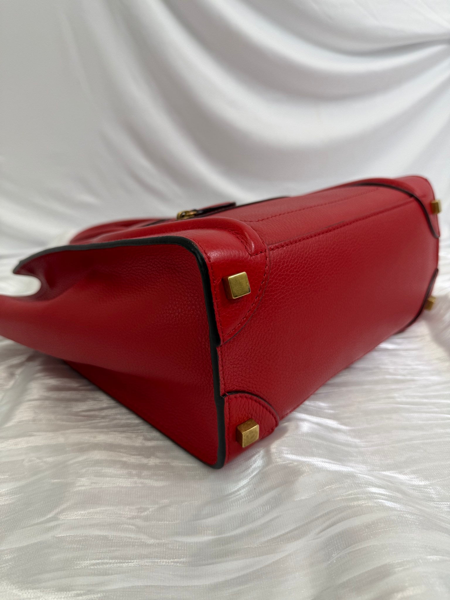 Celine Red Leather Micro Luggage Tote