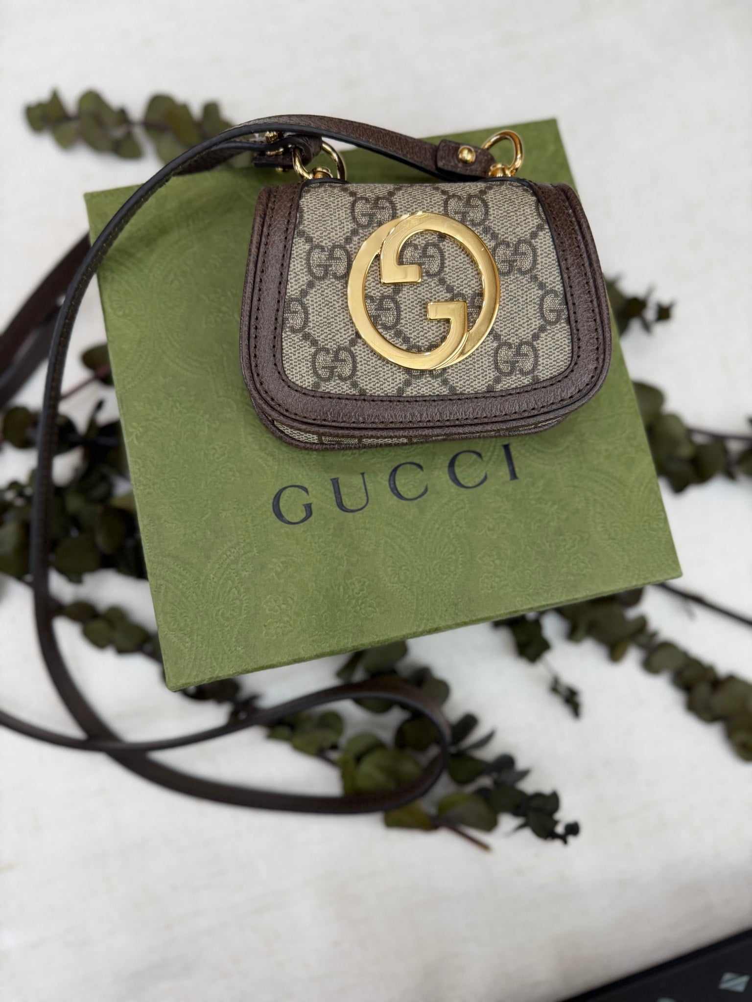 Gucci Brown Canvas Blondie Card Case With Strap
