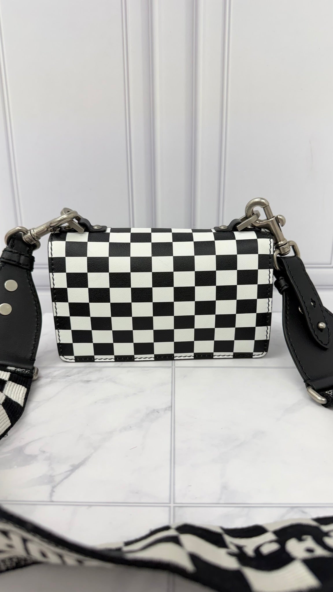 Christian Dior Black And White Leather J'Adior Checkered Flap Bag