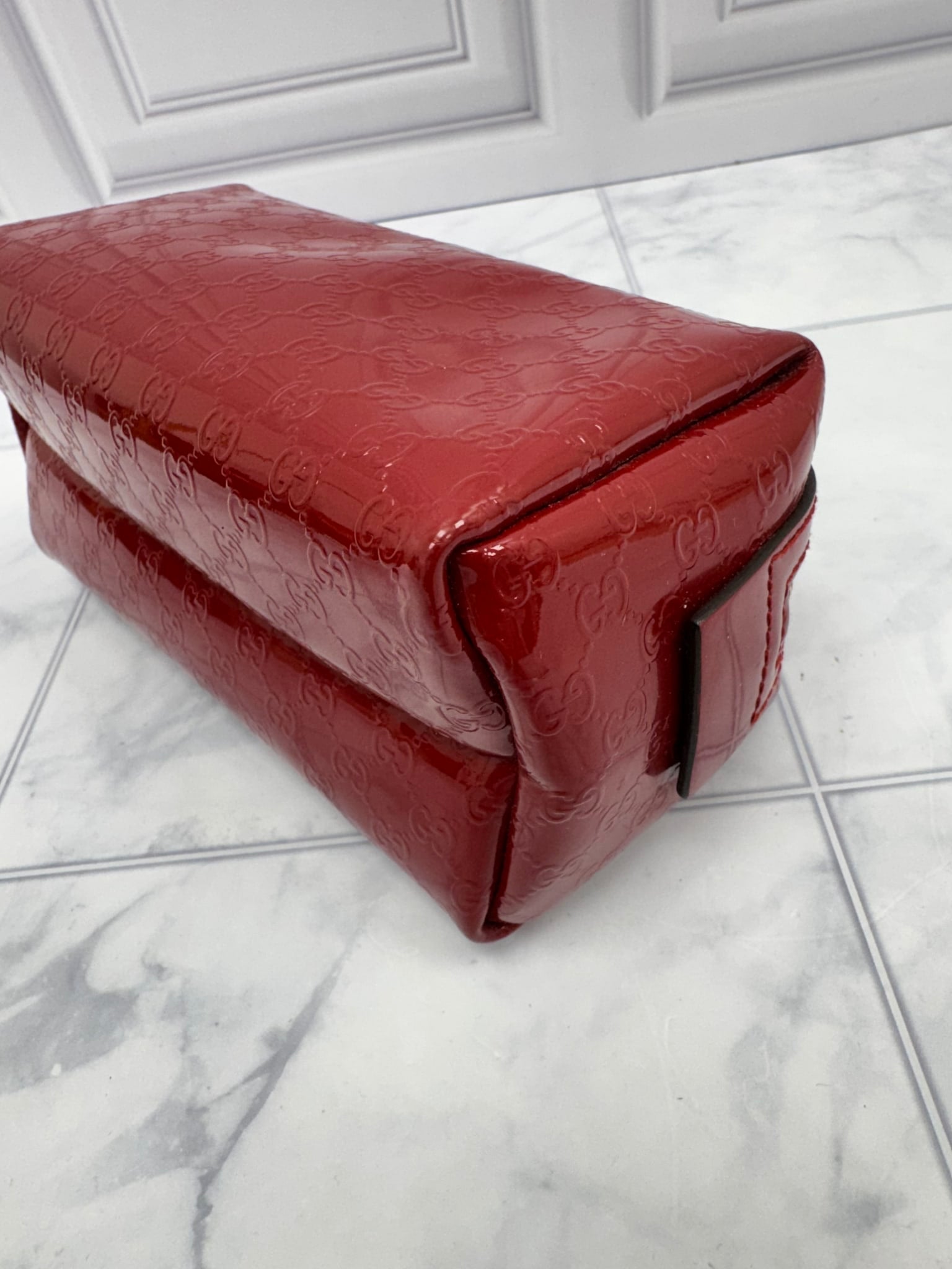 Gucci Red Patent Leather Microguccissima Cosmetic Pouch