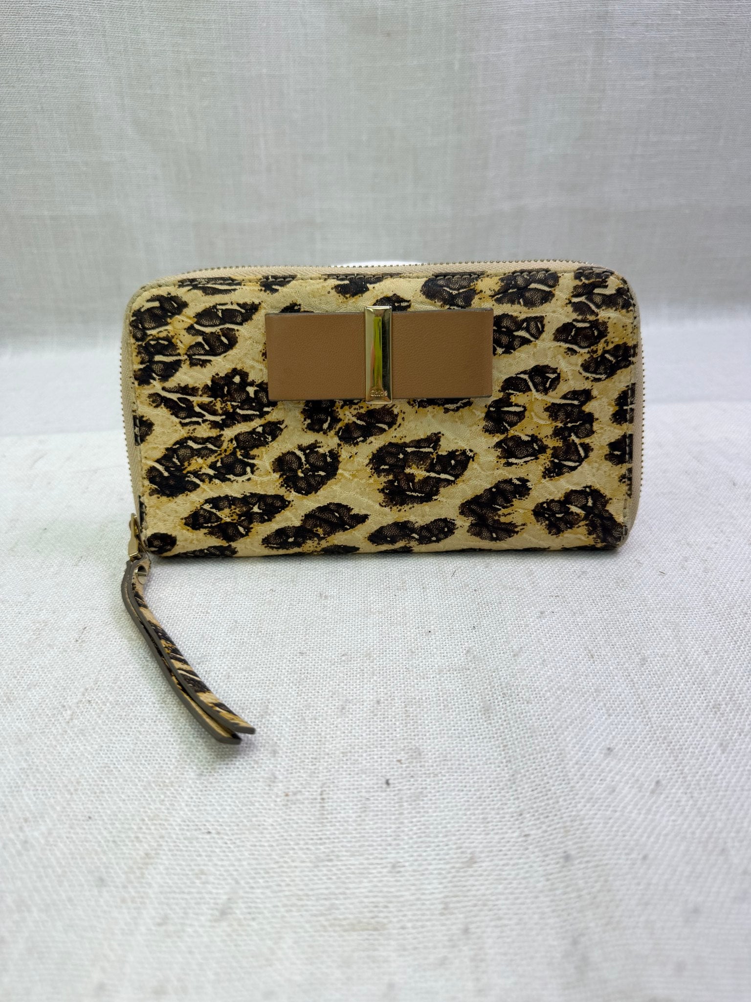 Chloe Leopard Print Leather Bow Zippy Wallet