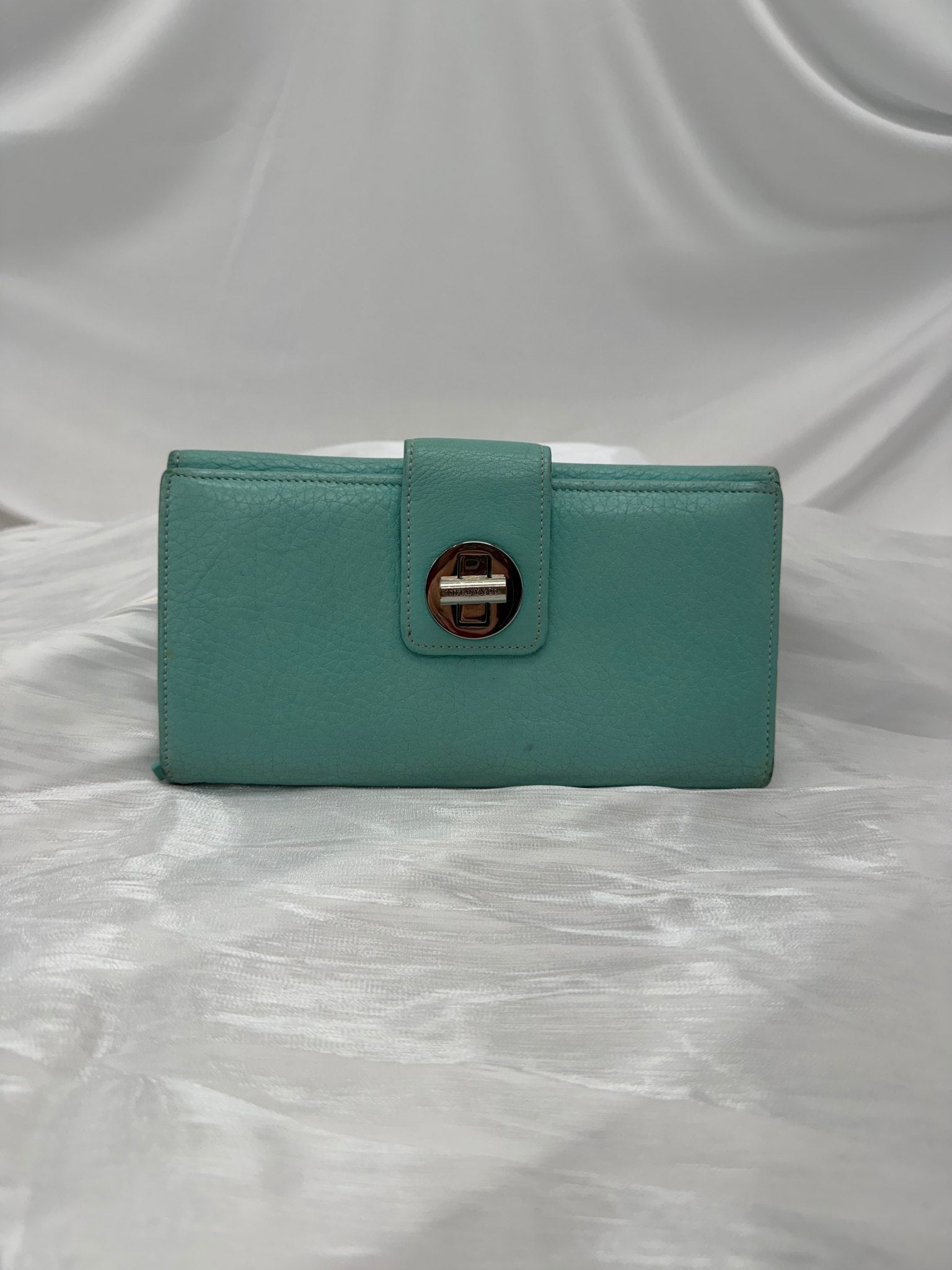 Tiffany & Co. Blue Leather Turn Lock Long Wallet 