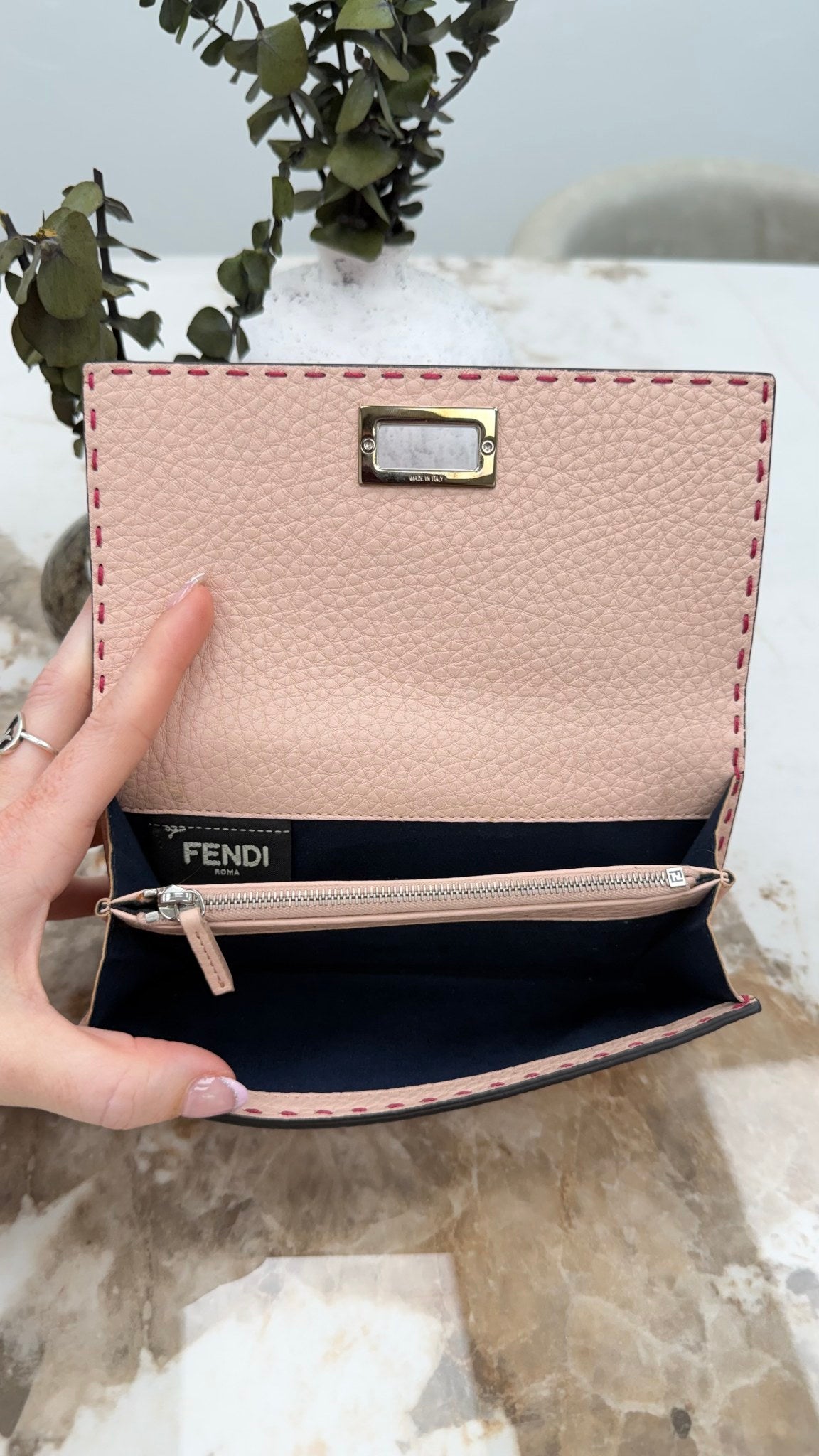 Fendi Pink Leather Selleria Peekaboo Long Wallet