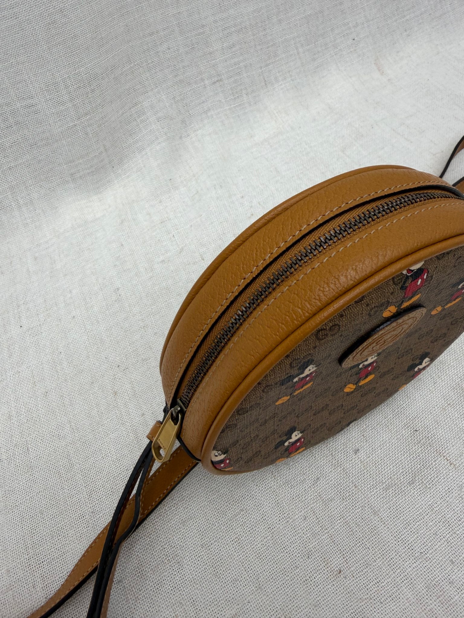 Gucci X Disney Brown Coated Canvas  Mickey Mouse Round Backpack