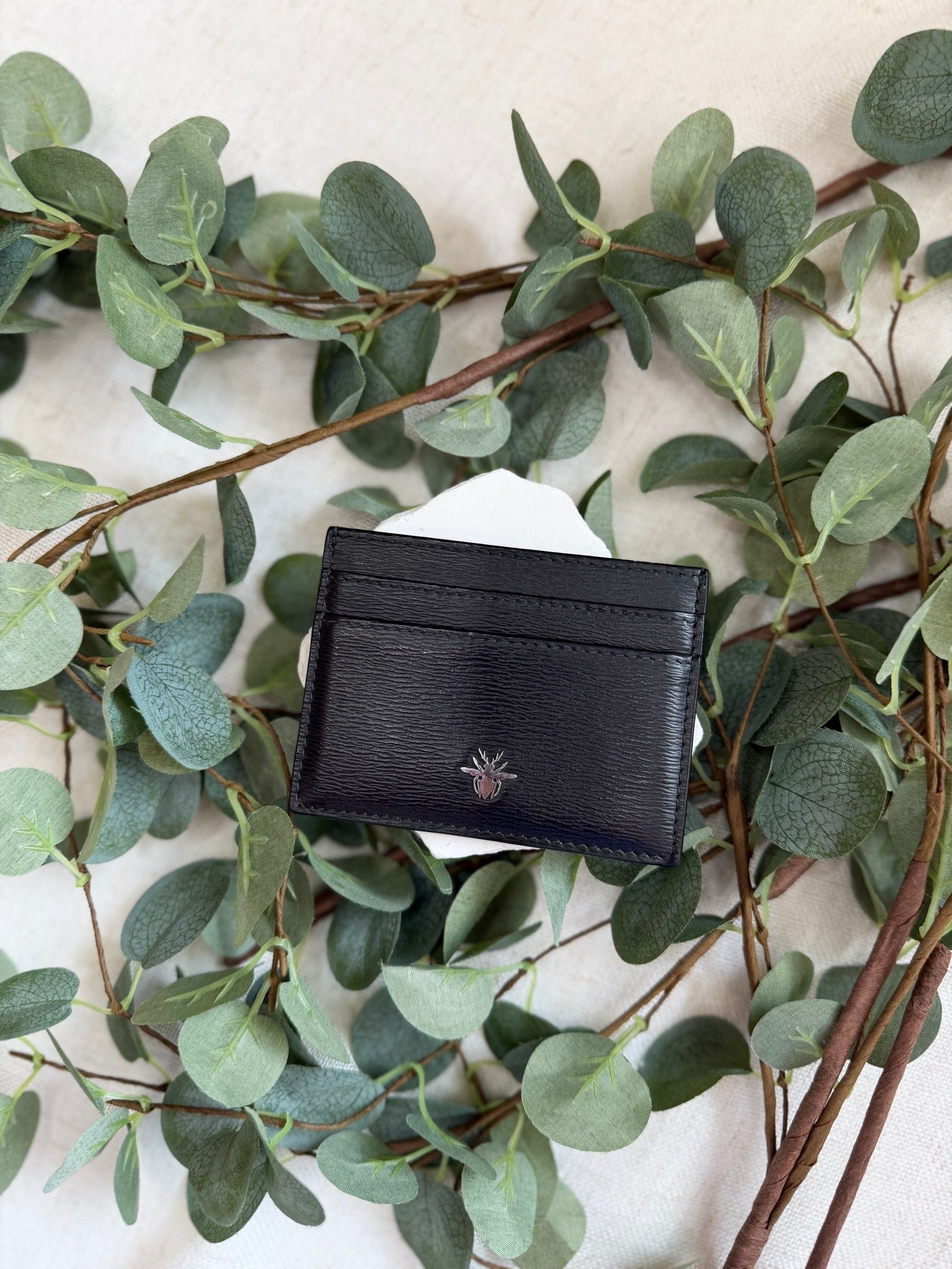 Christian Dior  Black Leather Bee Card Holder