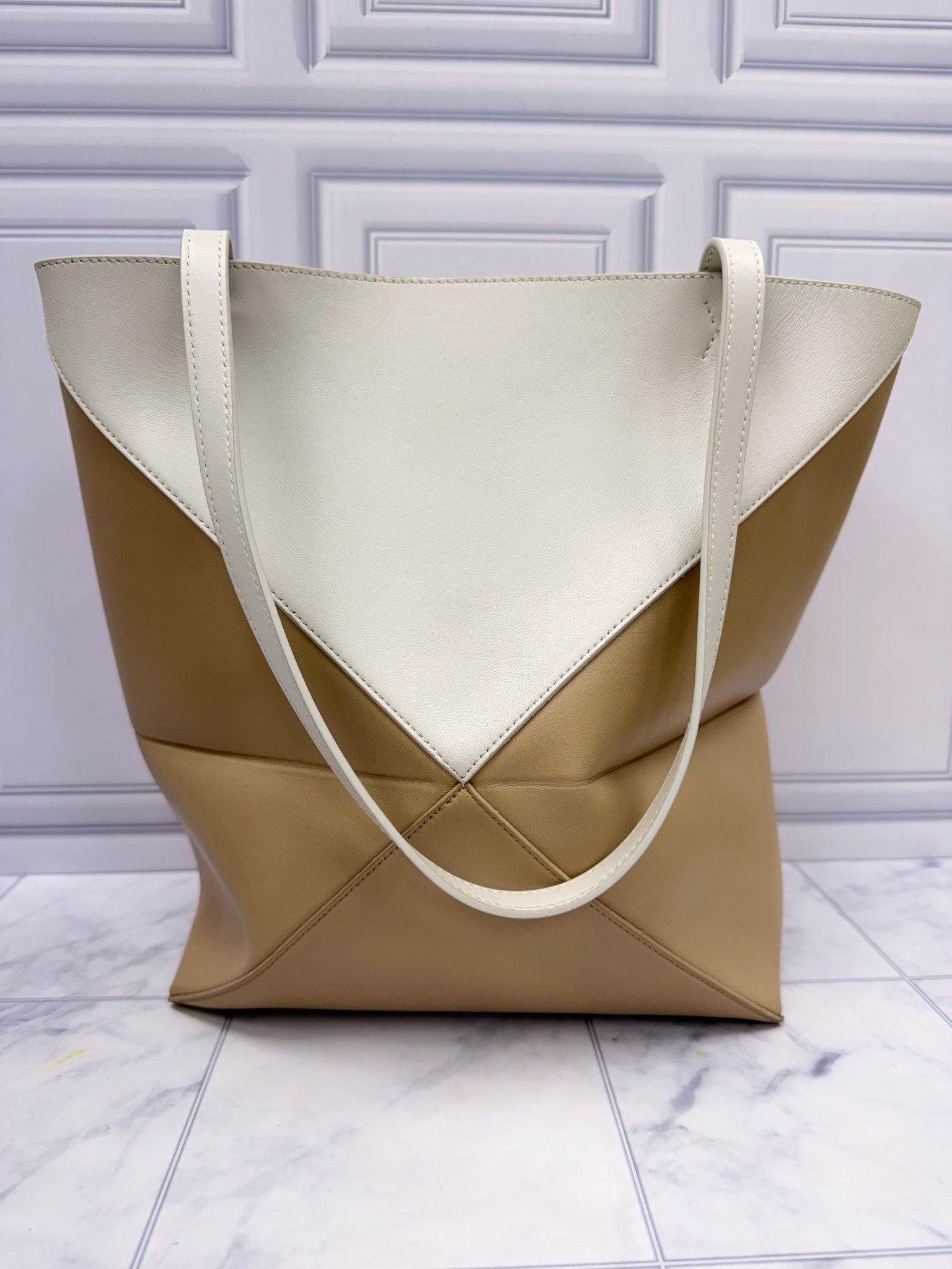 Loewe Tan & Cream Leather Puzzle Tote