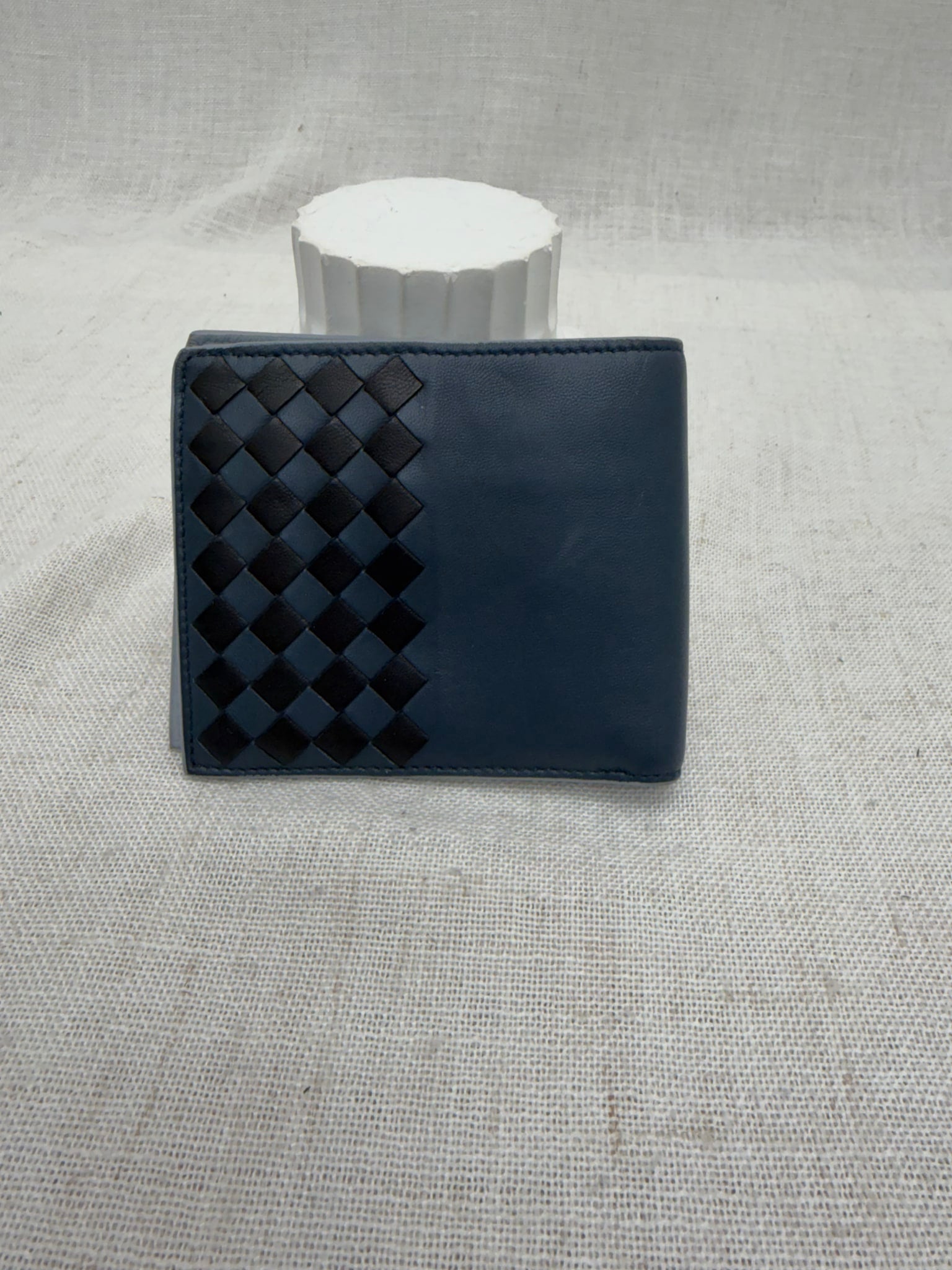 Bottega Veneta Blue & Black Intracciato Leather Bifold