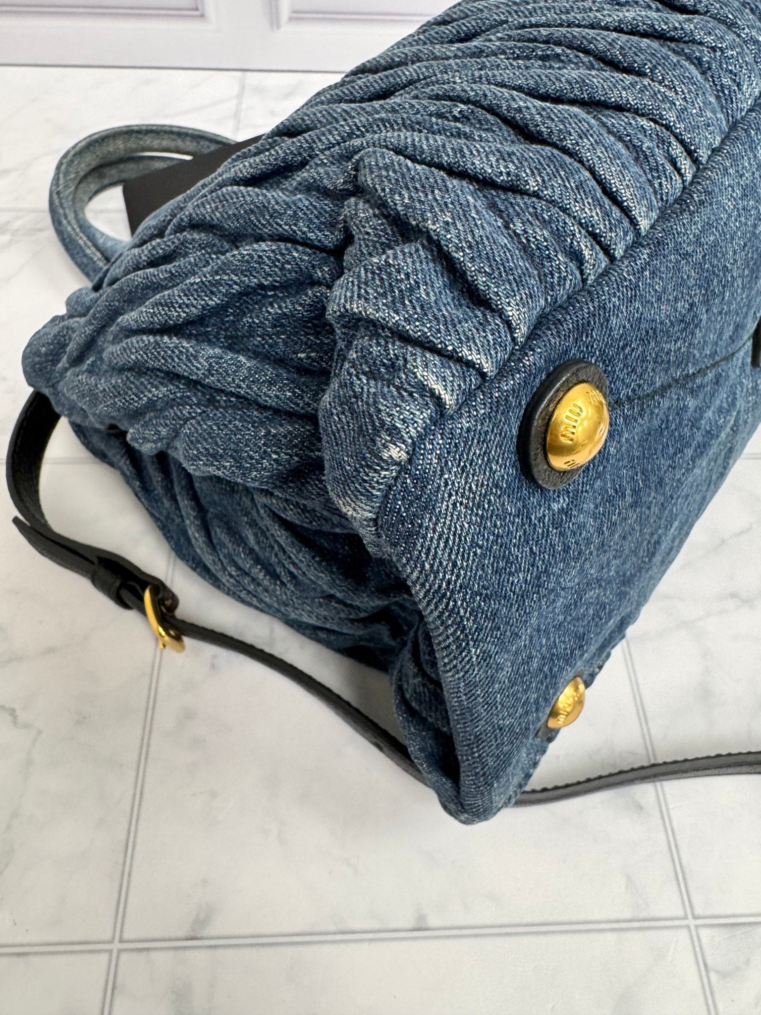 Miu Miu Blue Denim Matelasse 2Way Tote Bag