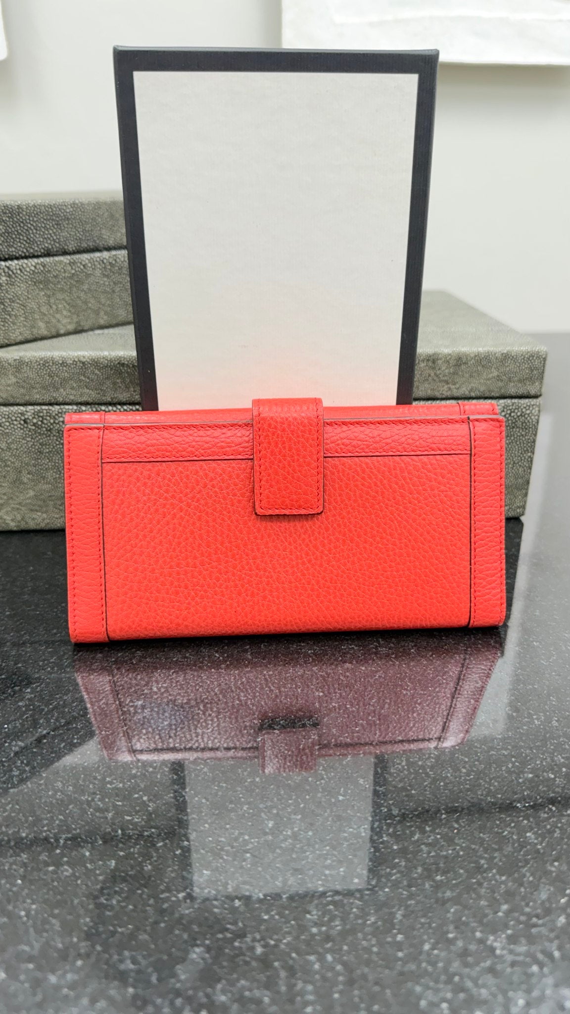 Gucci Red Grained Leather Long Wallet