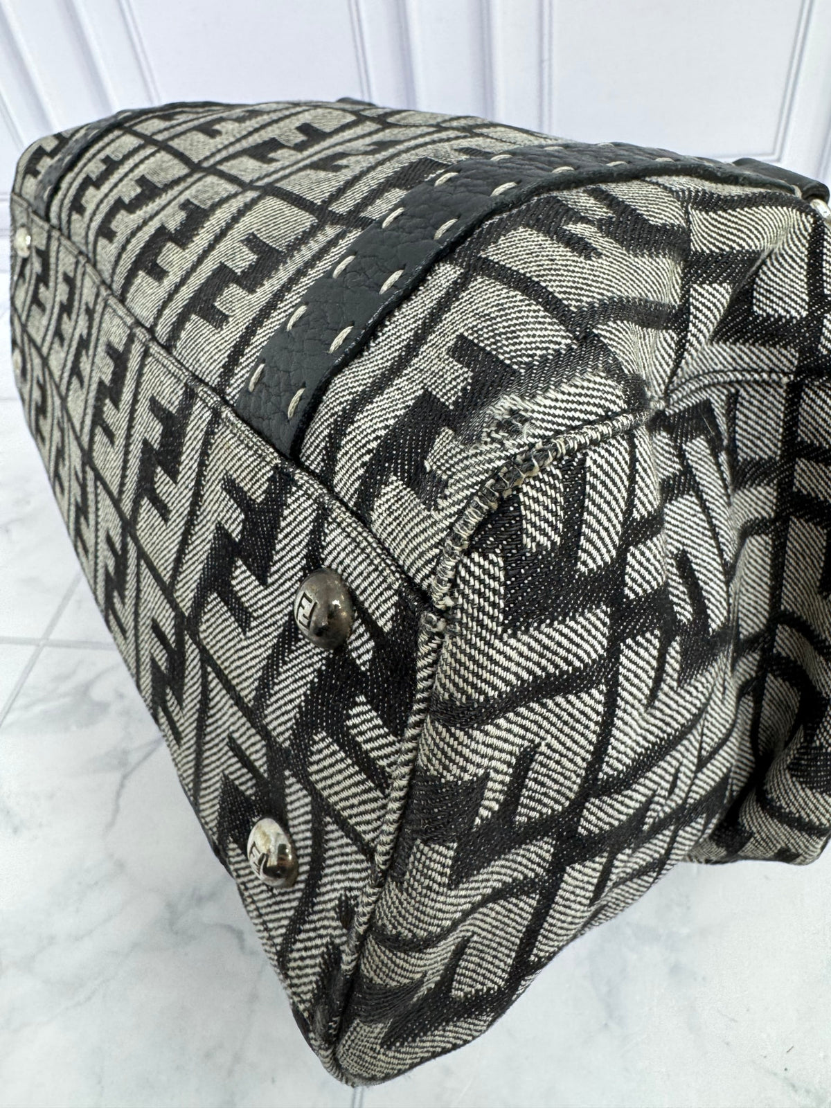 Fendi Black Zucca Canvas Selleria Linda Shoulder Bag 