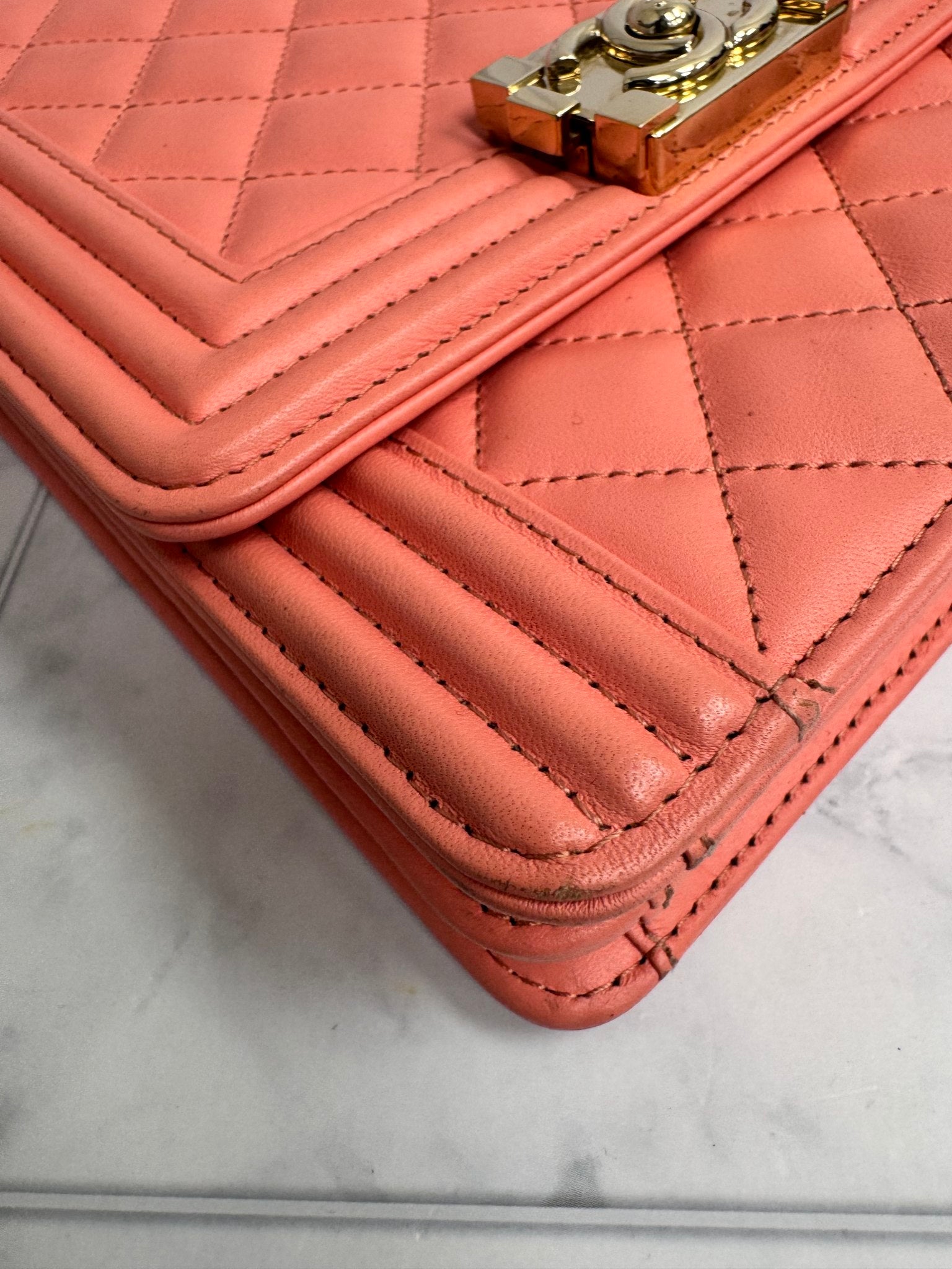 Chanel Coral Quilted Leather North South Boy Flap Bag