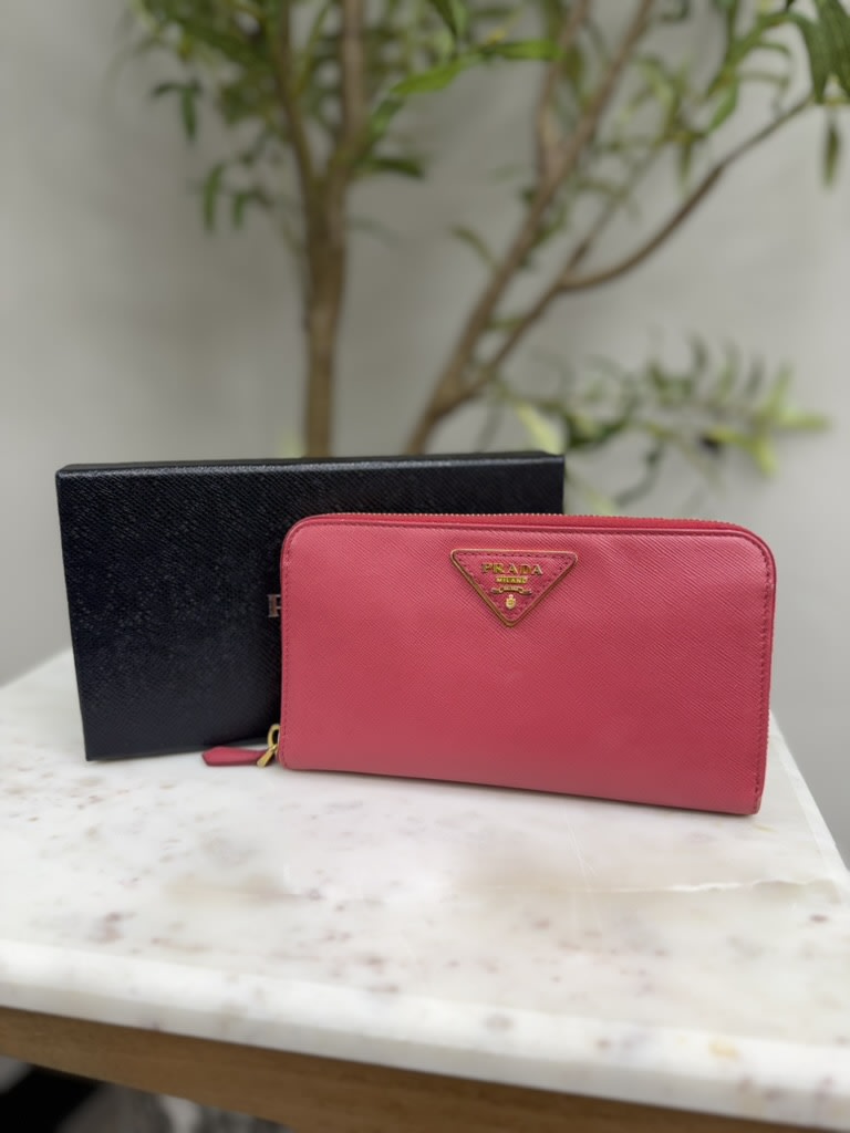 Prada Pink Saffiano Leather Zippy Wallet