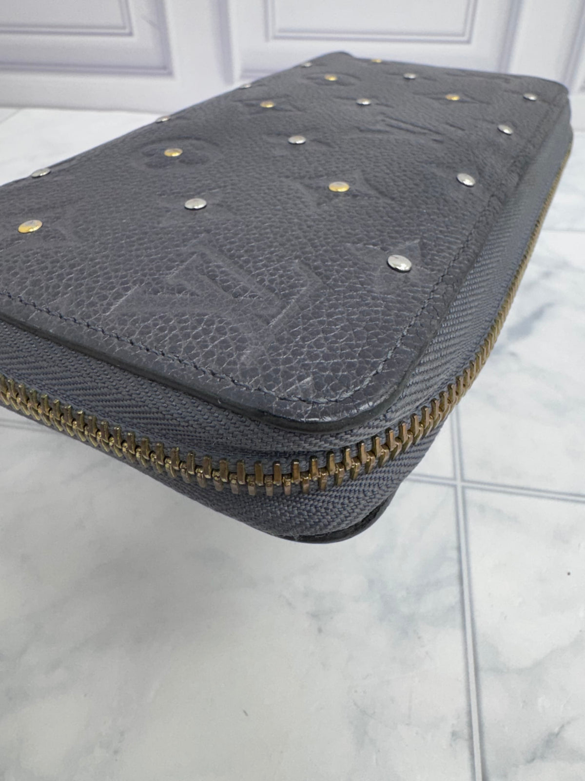 Louis Vuitton Grey Studded Monogram Empreinte Zippy Wallet