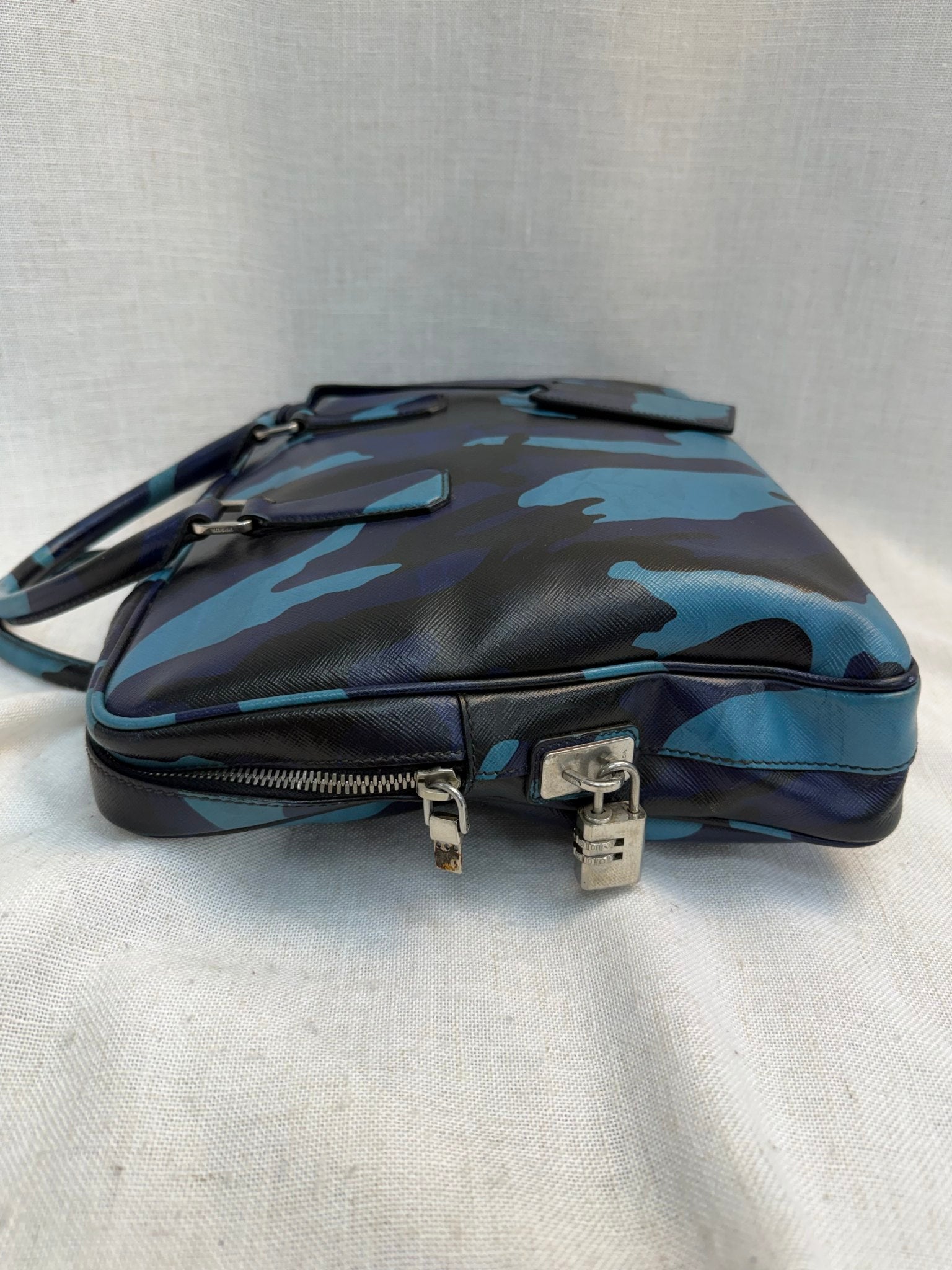 Prada Blue Camo Saffiano Leather Briefcase