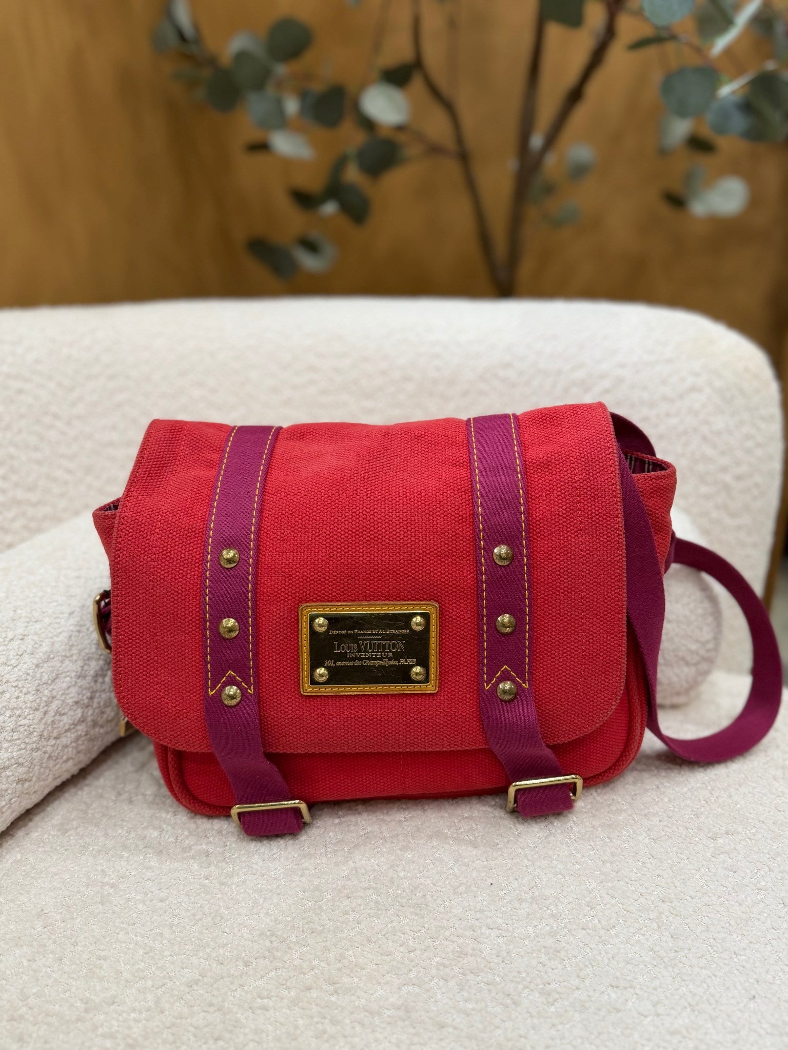 Louis Vuitton Red Canvas Antiqua Messenger Bag