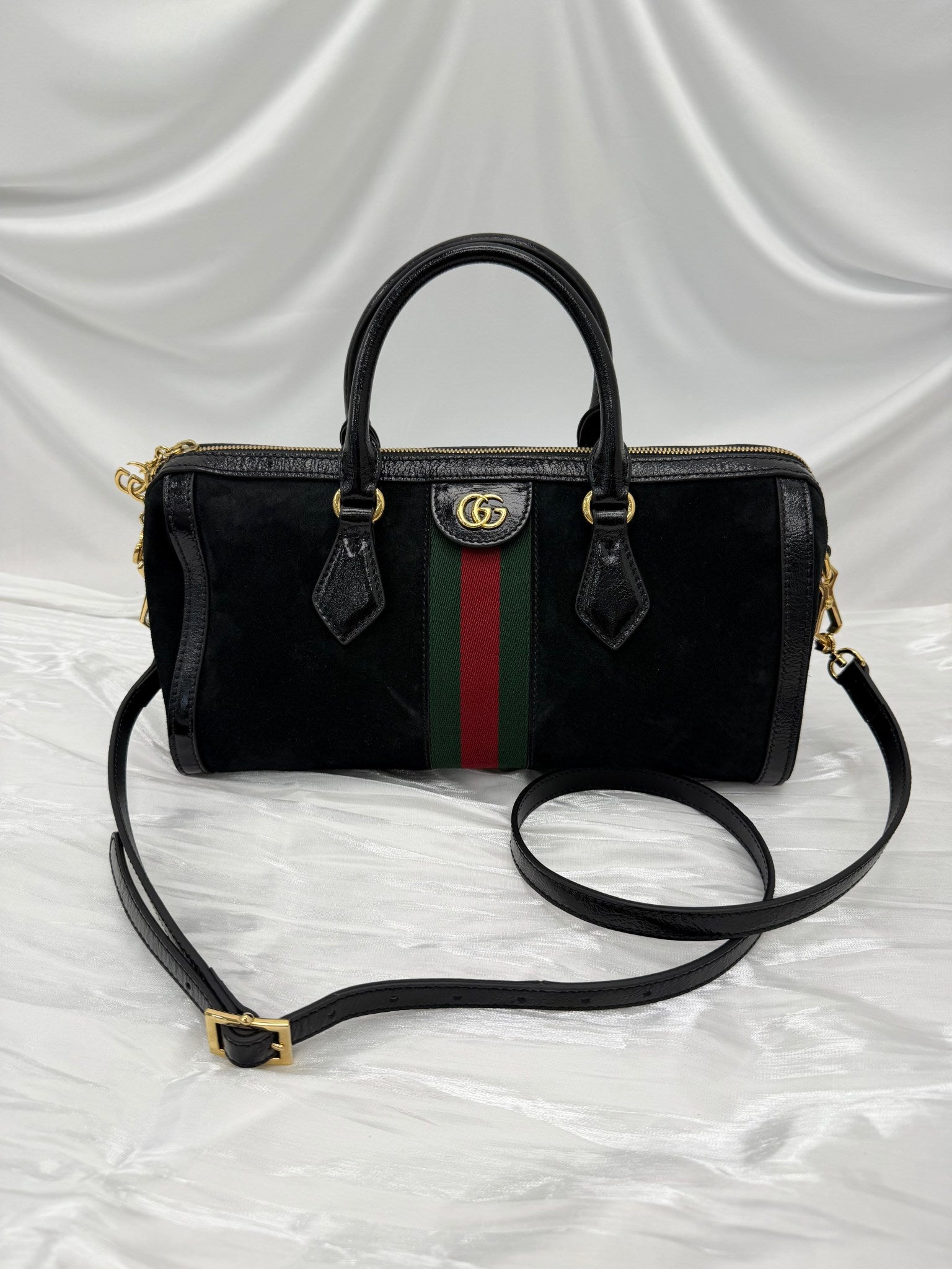 Gucci Black Suede Sherry Line Boston Bag