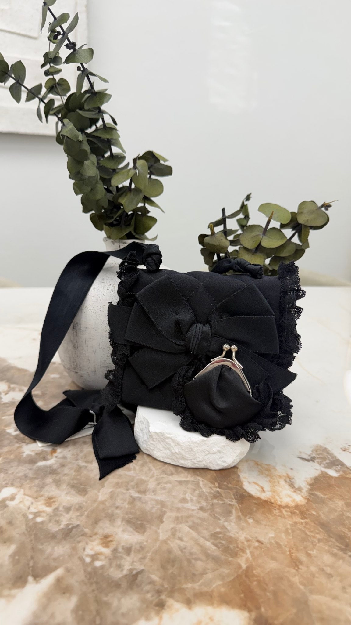 Chanel Black Satin Bow Crossbody Bag 