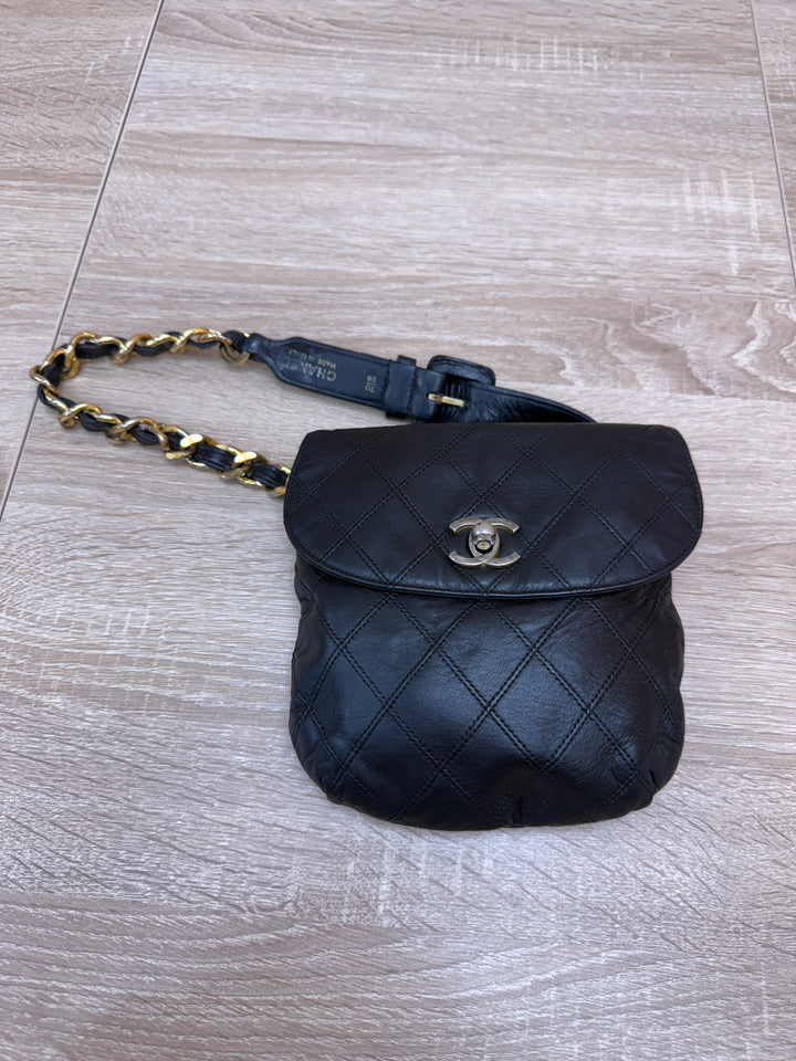 Chanel Black Quilted Lambskin Leather CC Waist Belt Bag 