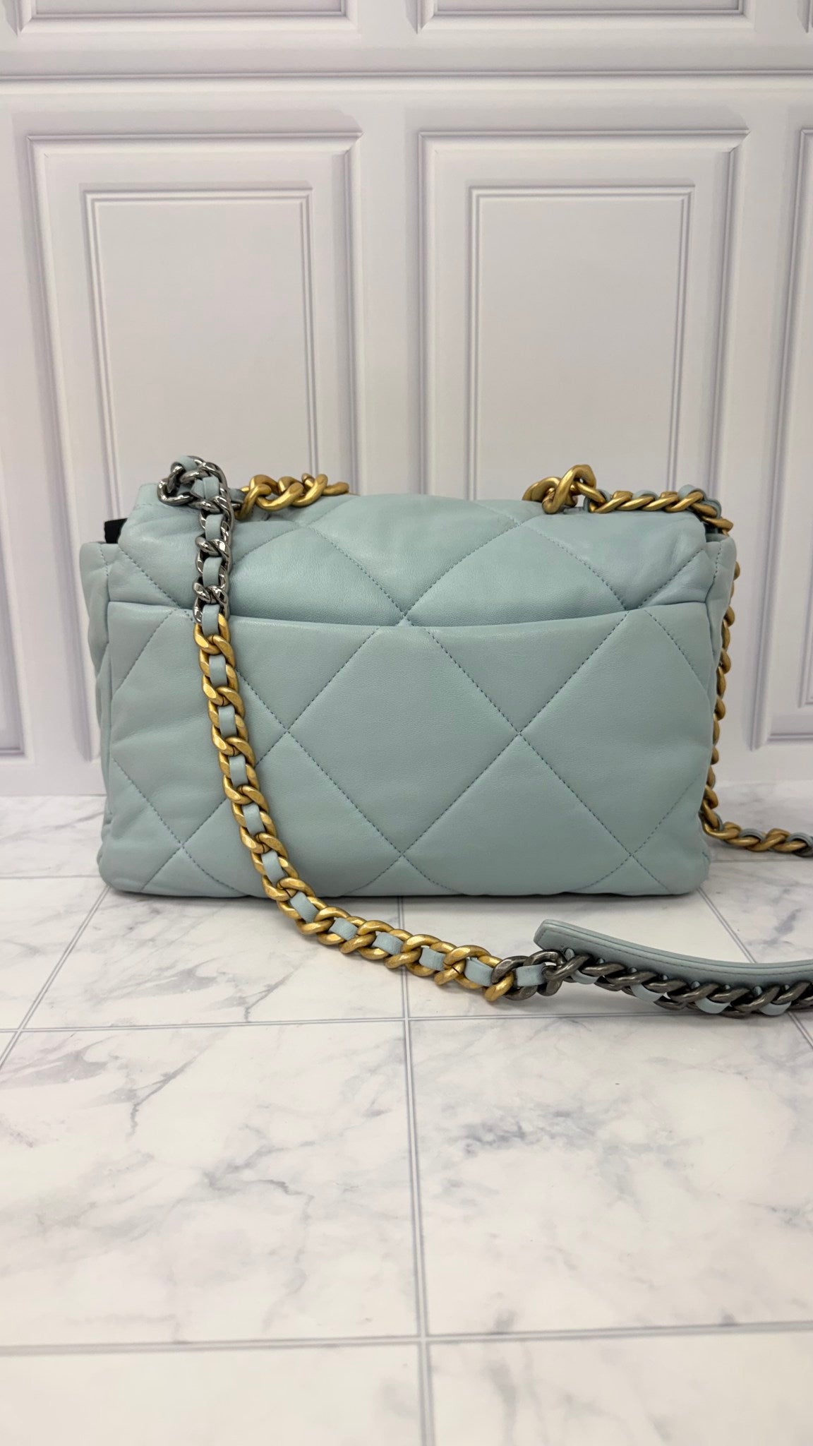 Chanel Light Blue Lambskin Leather Large Chanel 19 Flap Bag 