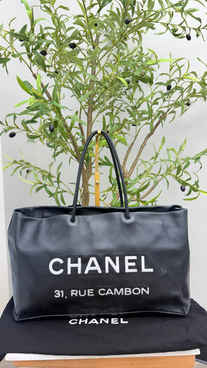 Chanel Black Leather Rue de Cambon Tote Bag