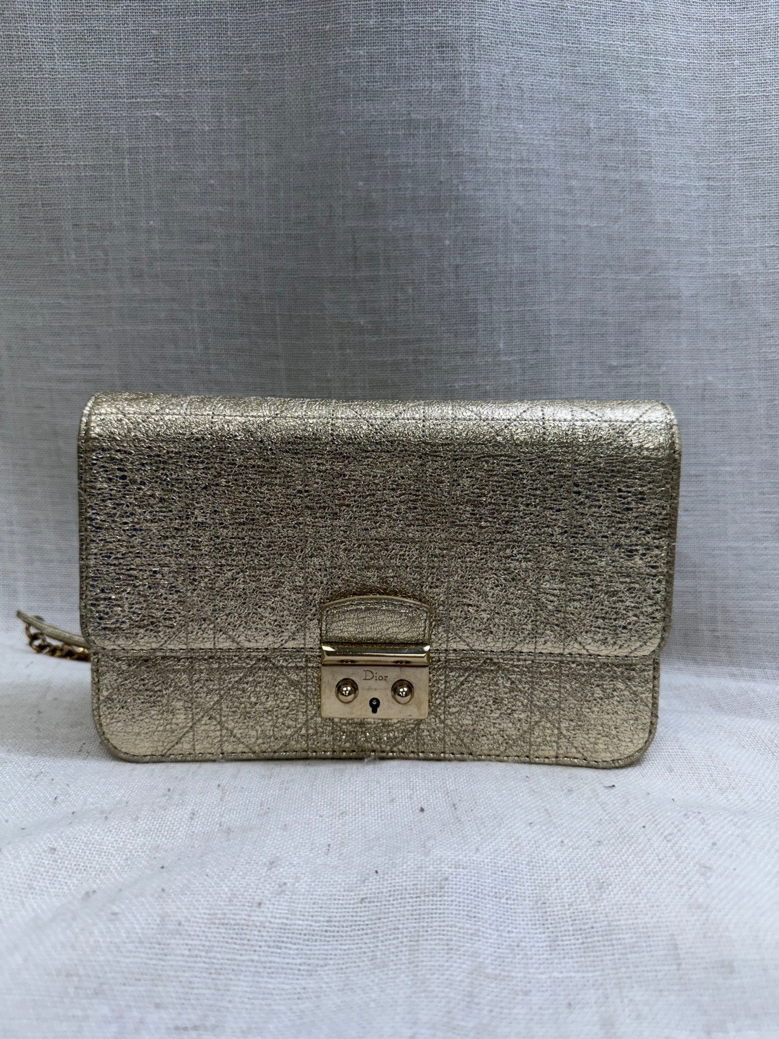 Christian Dior Gold Metallic Leather Miss Dior Promendade Chain wallet 