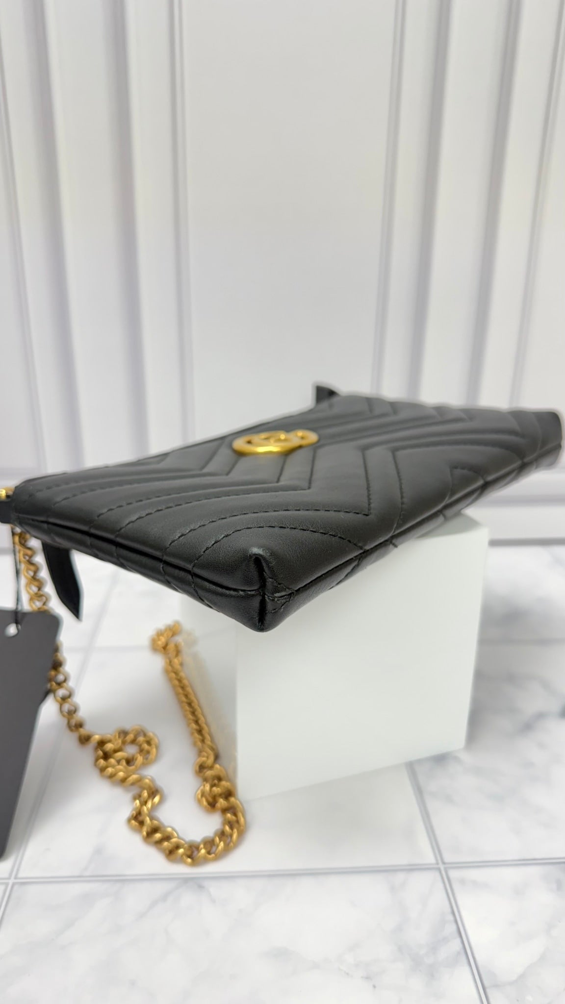 Gucci Black Leather GG Marmont Mini Chain Bag