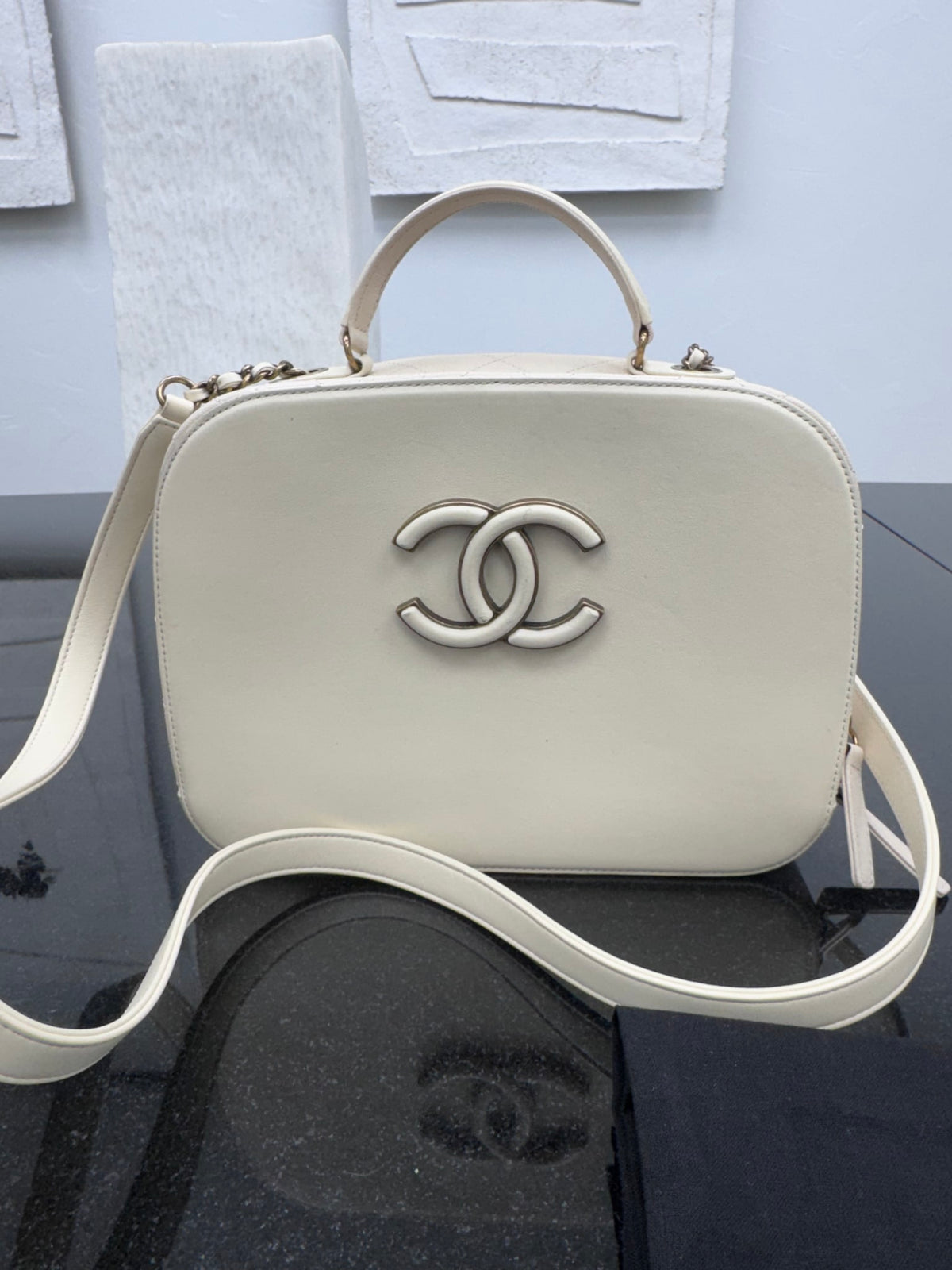 Chanel Ivory Calfskin Coco Curve Vanity Medium Case Bag 