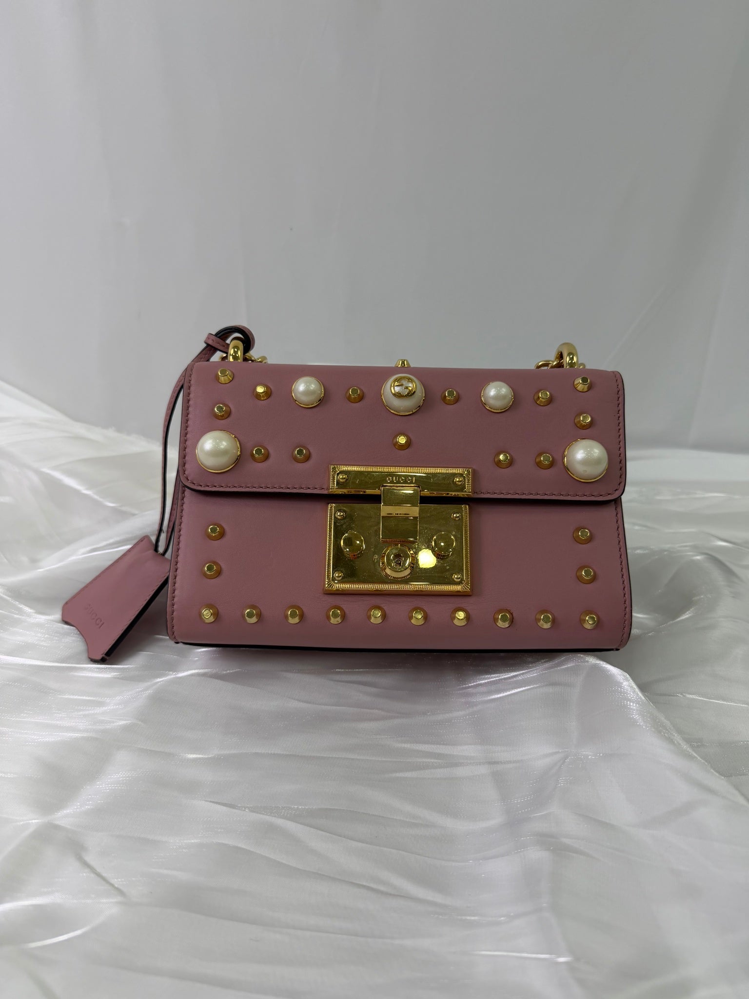 Gucci Pink Leather Studded Padlock Shoulder Bag