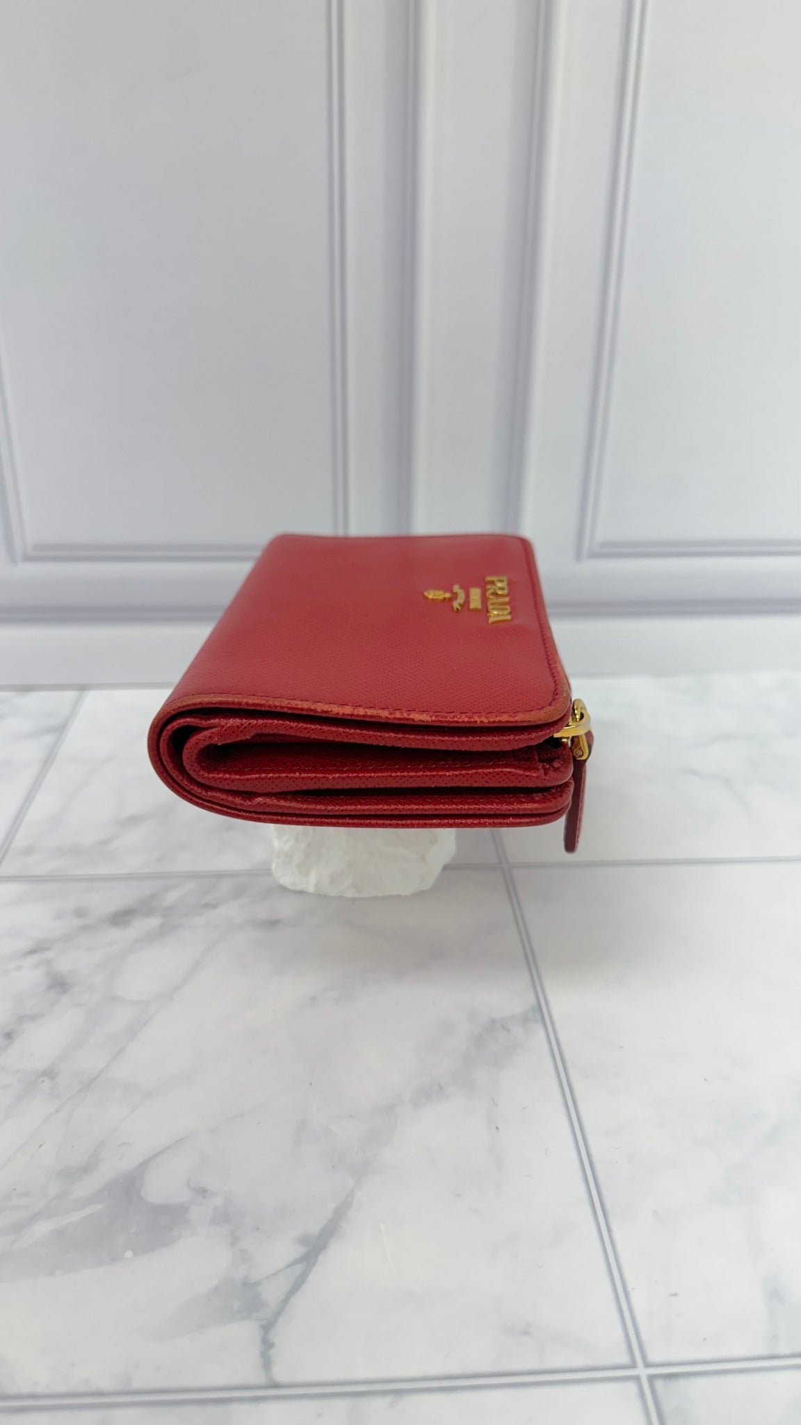 Prada Red Saffiano Leather Compact Wallet 