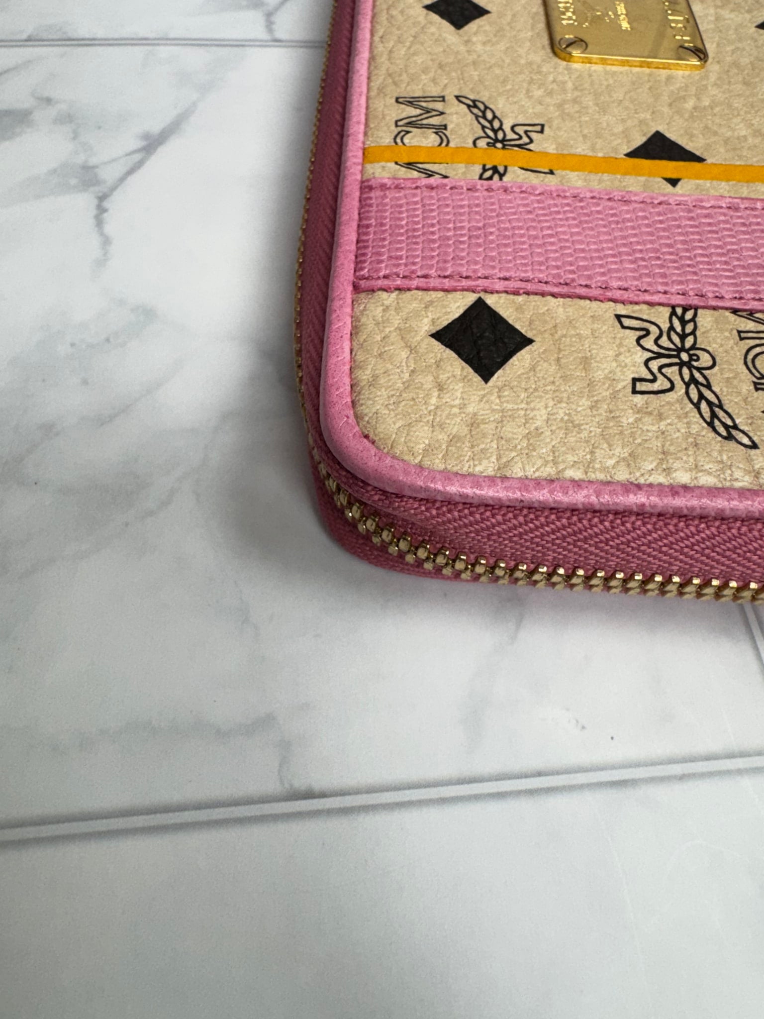 MCM Pink Coated Canvas Stripe Long Zippy Wallet
