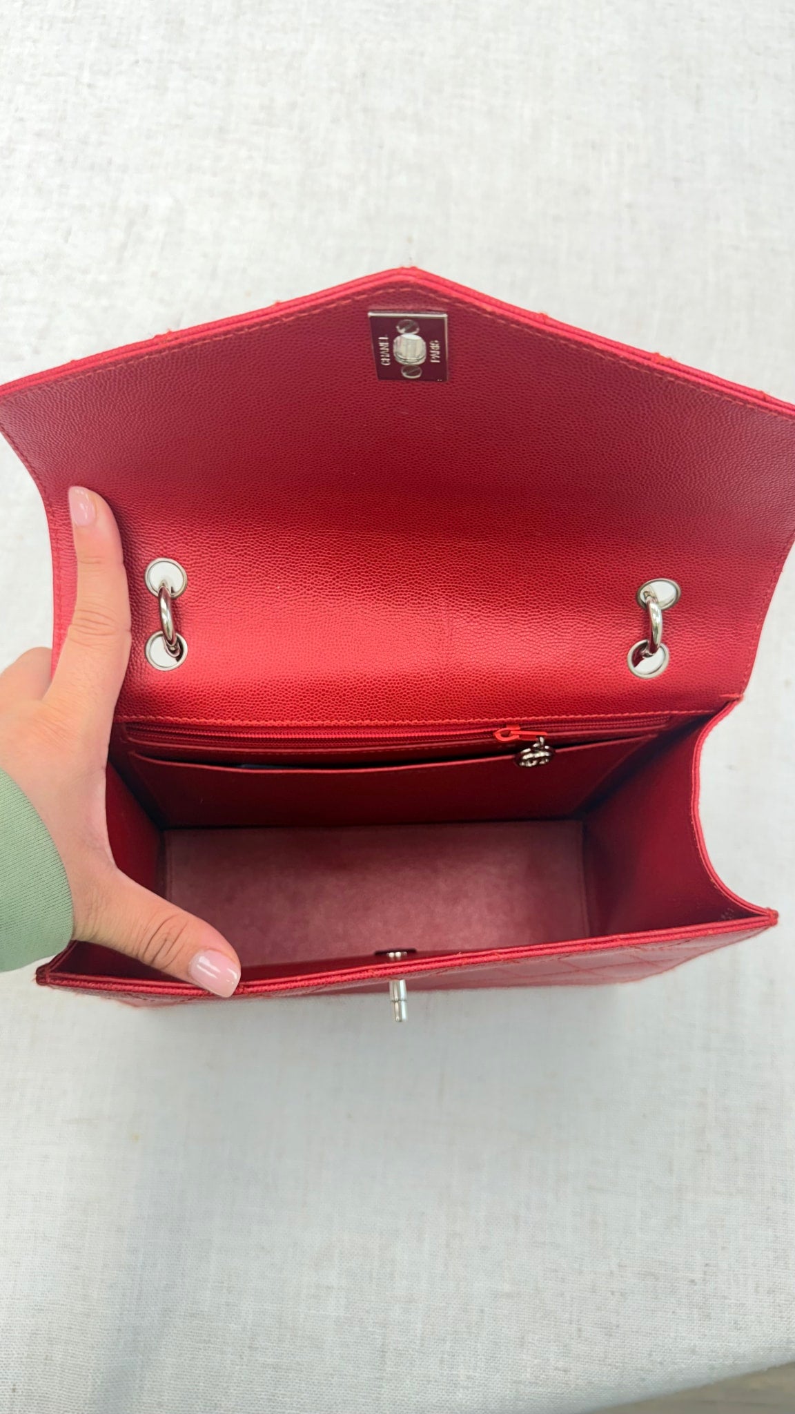 Chanel Red Caviar Leather Vintage CC Flap Top Handle 