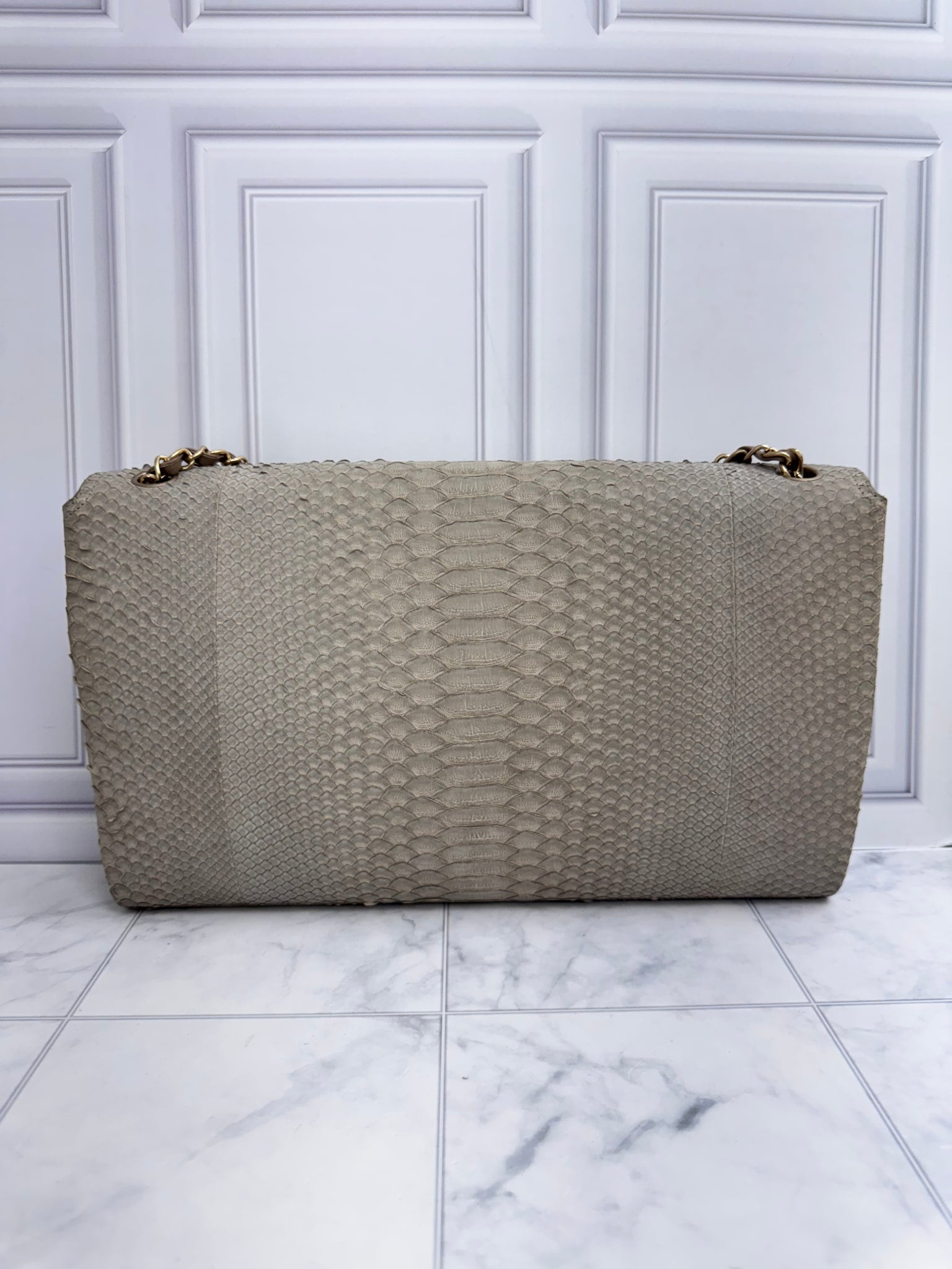 Chanel Grey Python Maxi Single Flap Bag