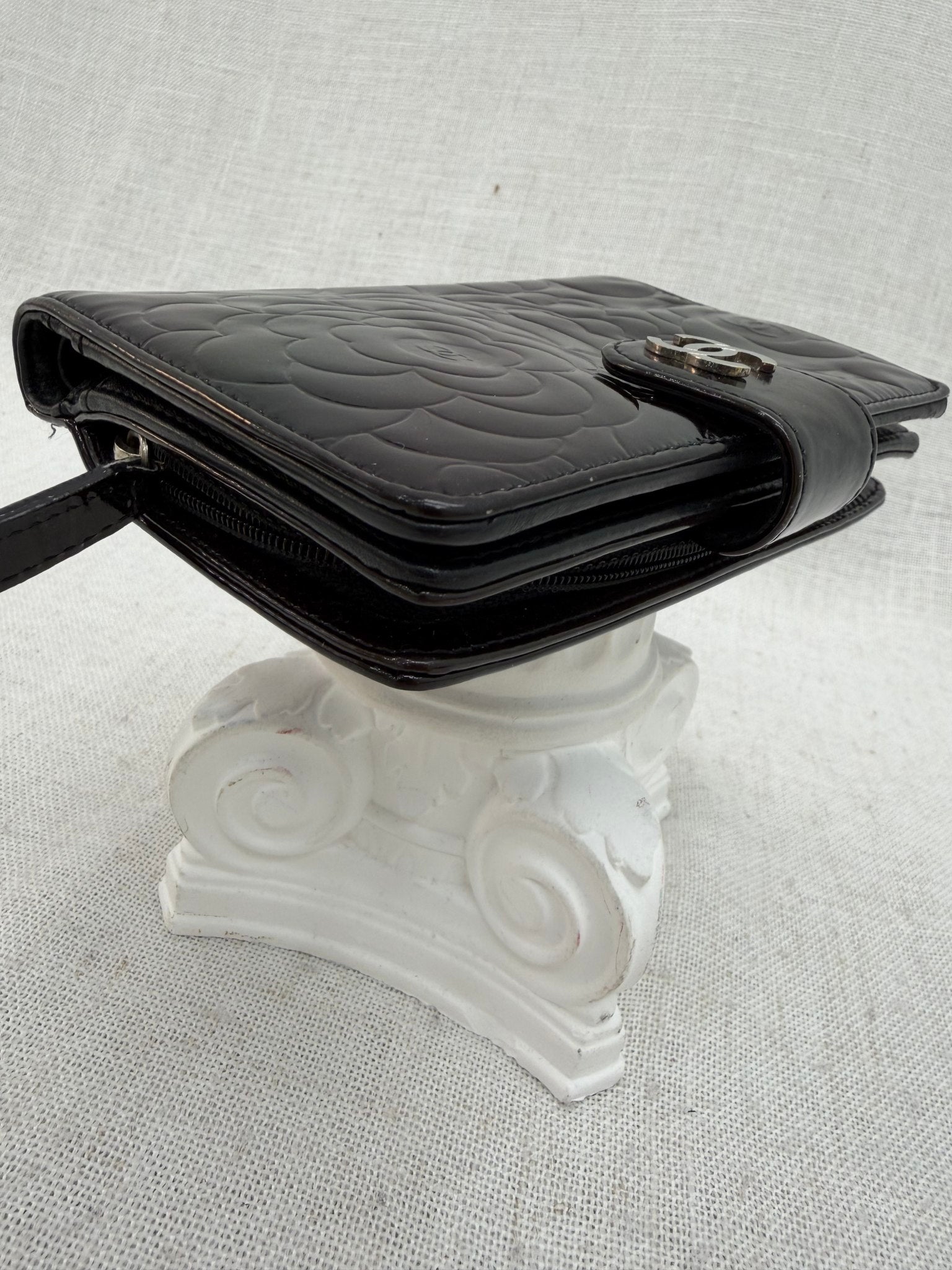 Chanel Black Patent Leather Cameilla Compact Wallet