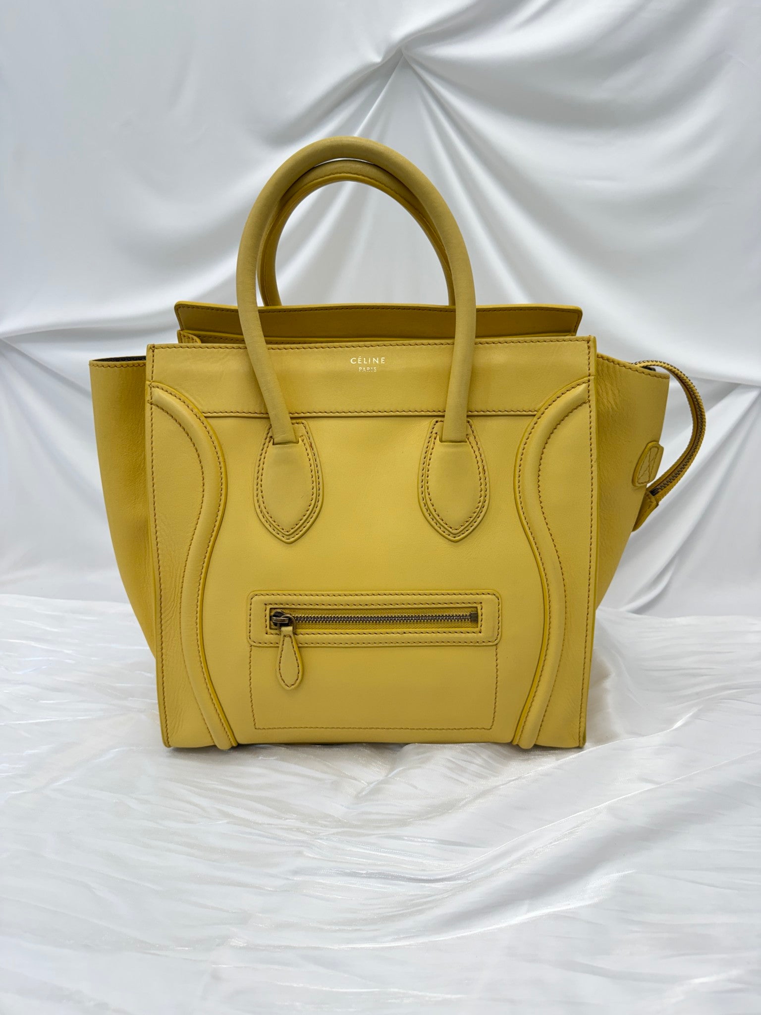Celine Yellow Leather Mini Luggge Handbag