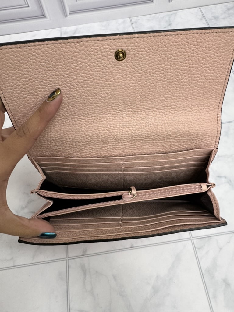 Gucci Light Pink Pebbled Leather Animalier Bee Long Wallet