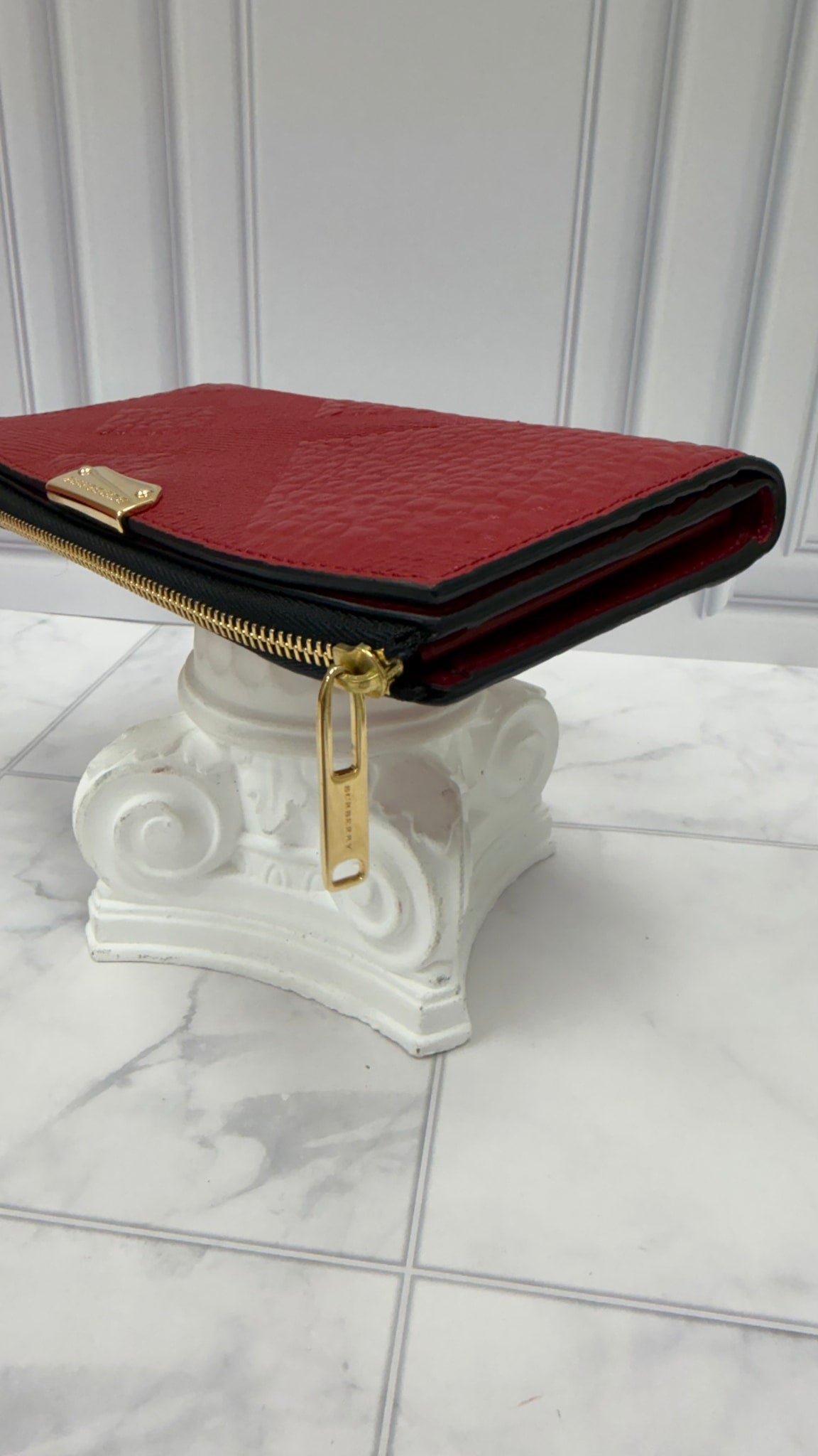 Burberry Red Embossed Check Clifton Long Wallet